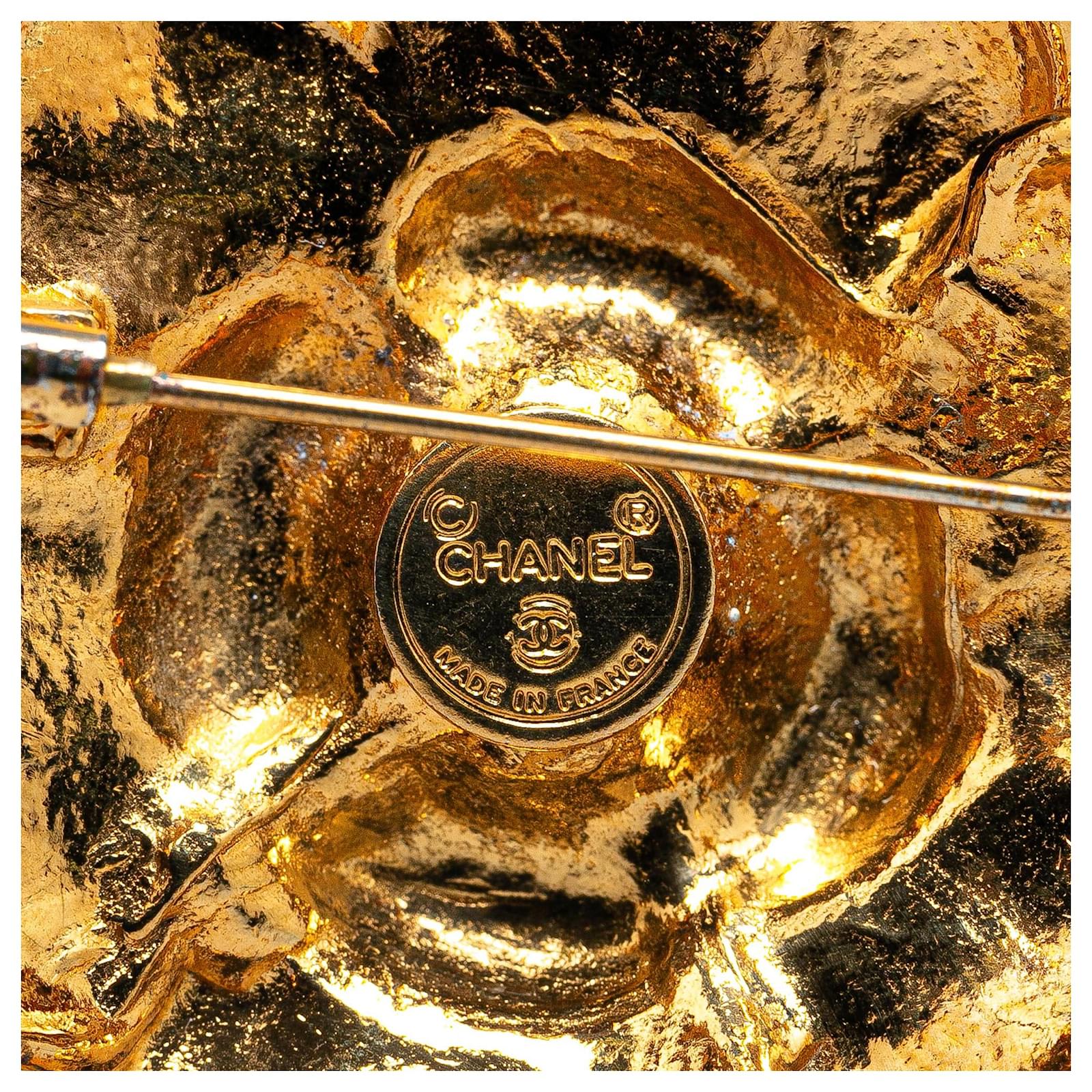Gold Chanel Gold Plated Camellia Brooch Golden Metal