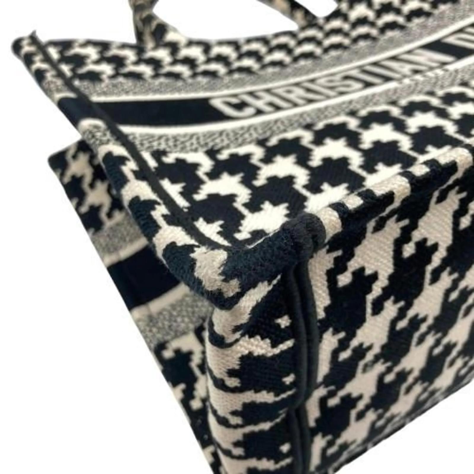 Christian Dior Dior Book Tote Houndstooth Medium Black White