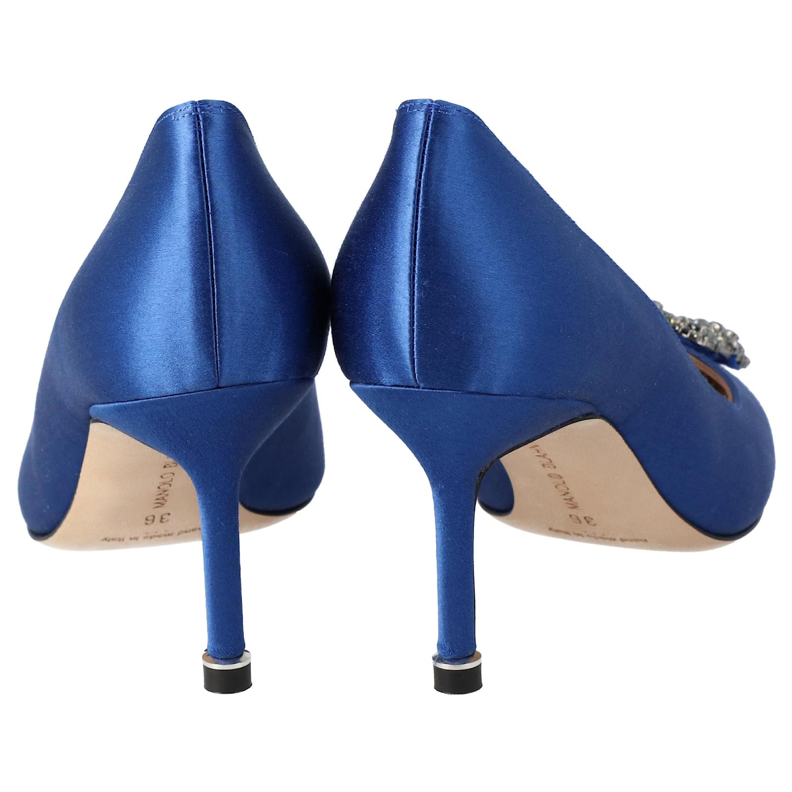 パンプス Manolo Blahnik Hangisi 070 Pump Blue HANGISI 70 | Blue Satin Jewel Buckle Pumps | Manolo Blahnik