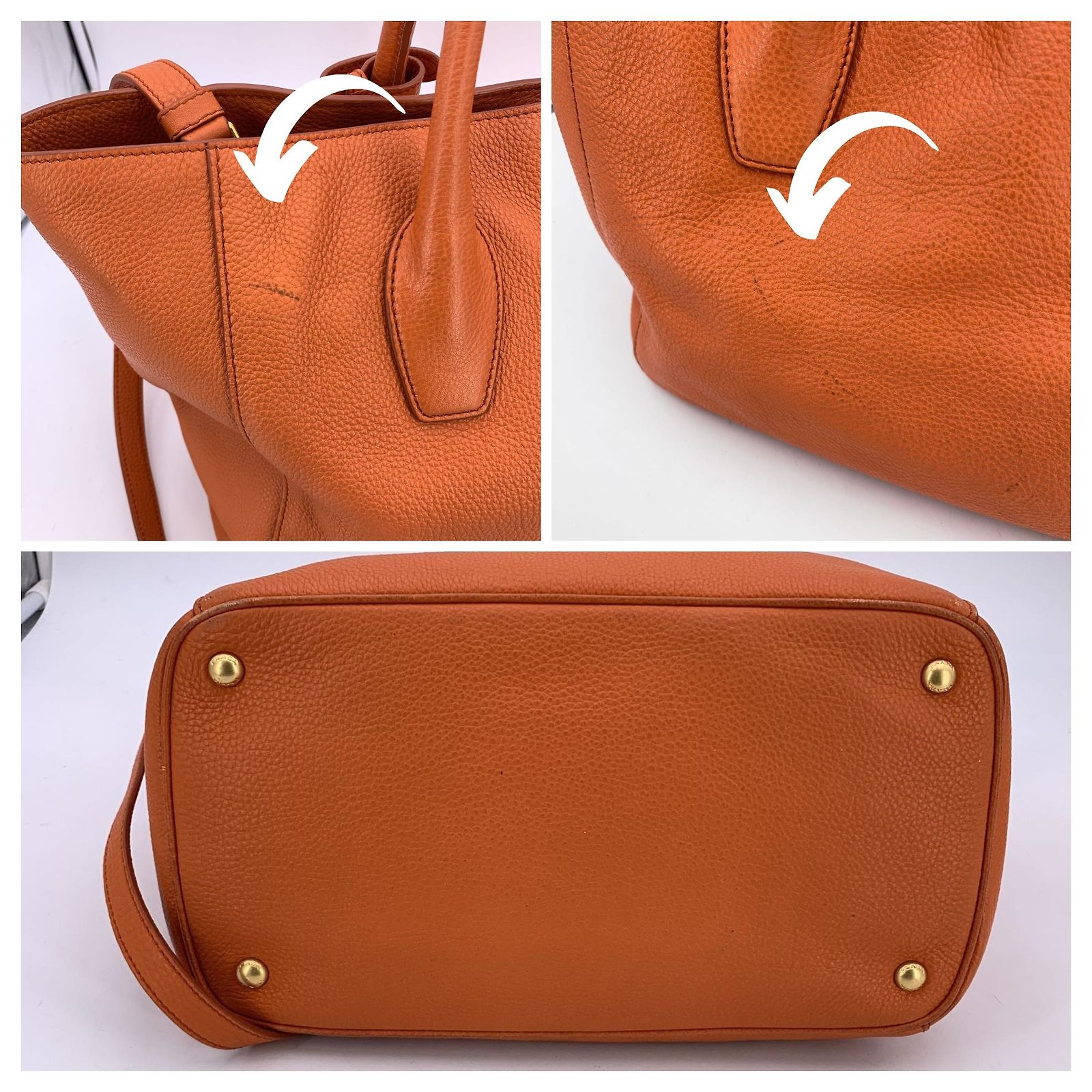 Prada Orange Vitello Daino Leather Tote Shopping Bag with Strap 