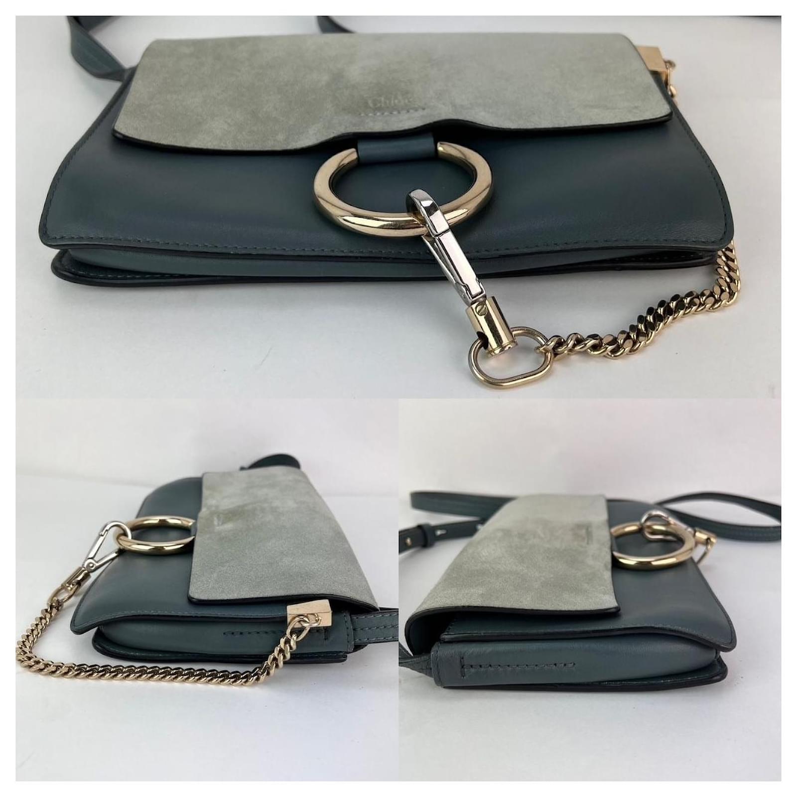 Chloé Chloe Faye Chain Suede Leather Gray Blue Crossbody Bag