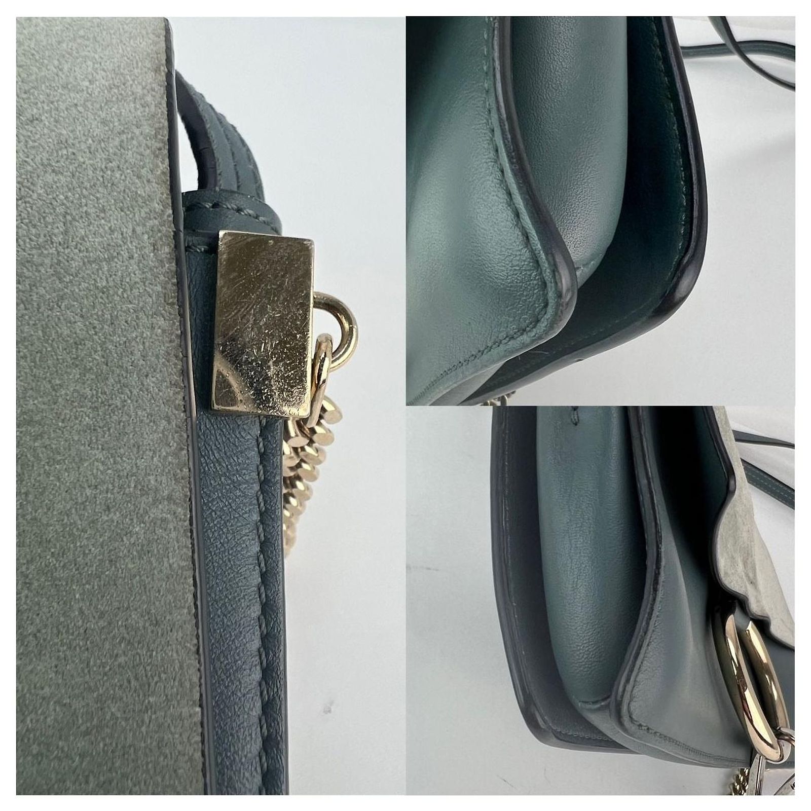 Chloé Chloe Faye Chain Suede Leather Gray Blue Crossbody Bag Grey 