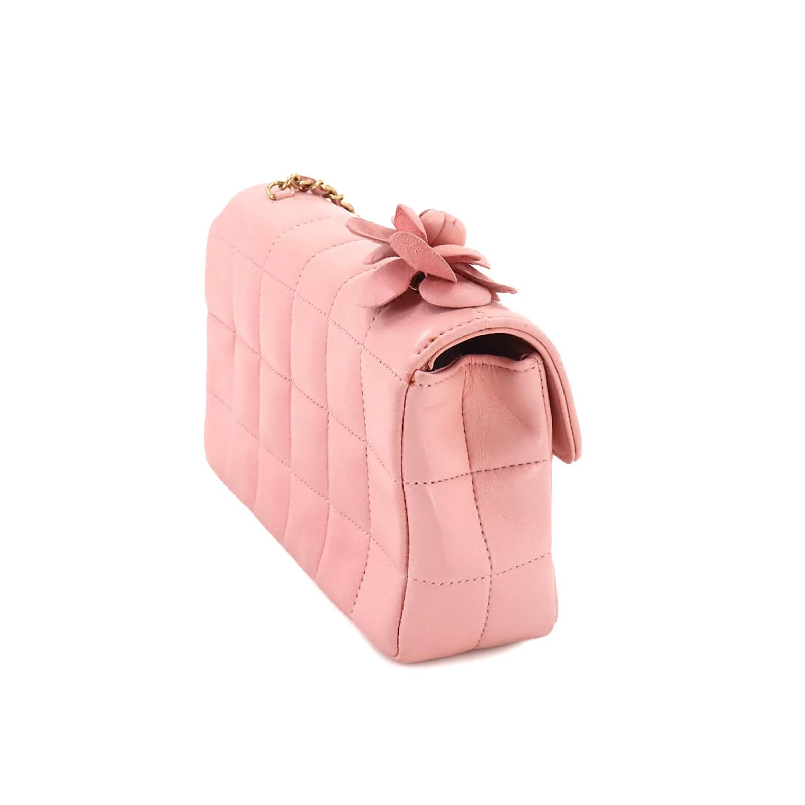 Chanel Camellia Chocolate Bar Chain Shoulder Bag Pink Leather ref