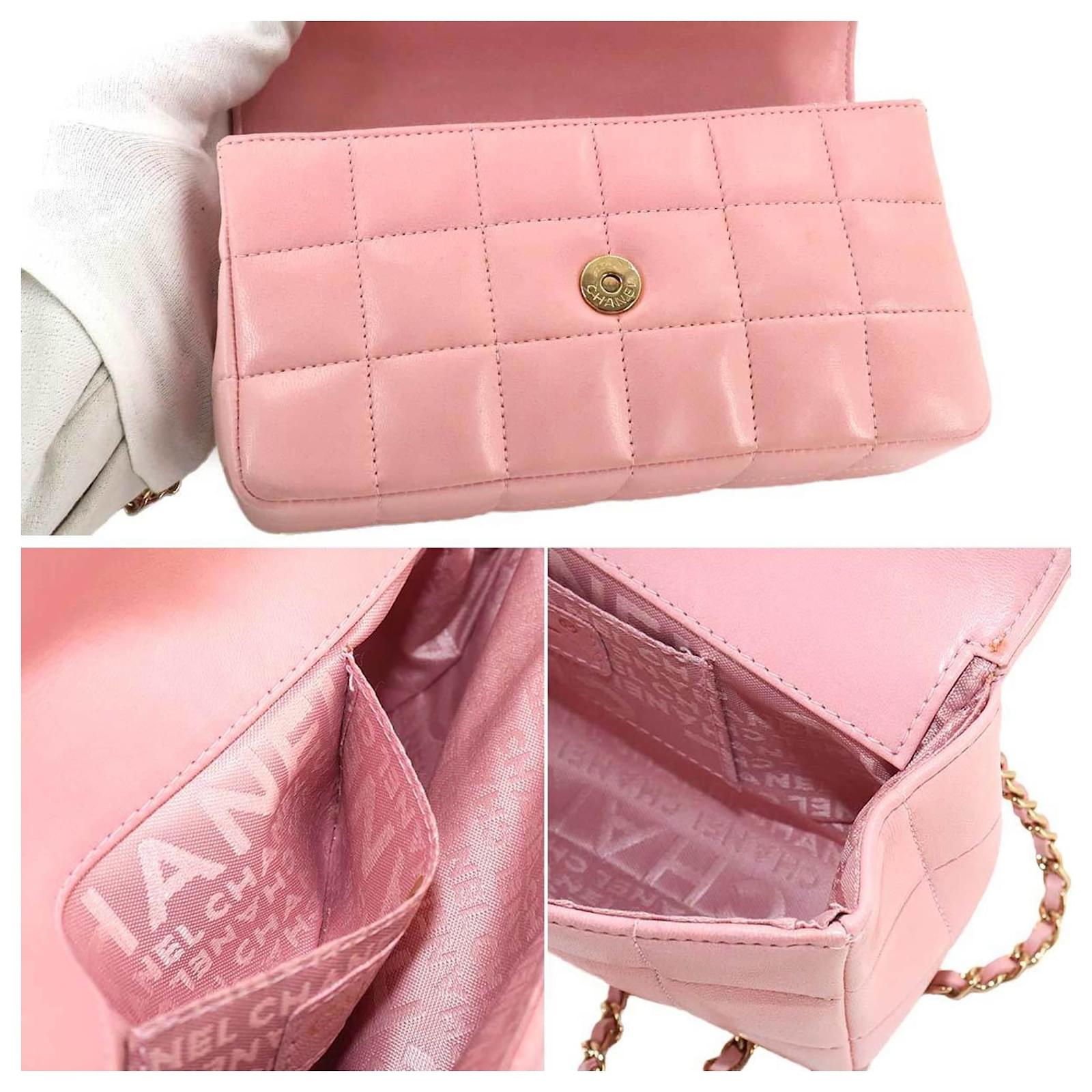 Chanel Camellia Chocolate Bar Chain Shoulder Bag Pink Leather ref