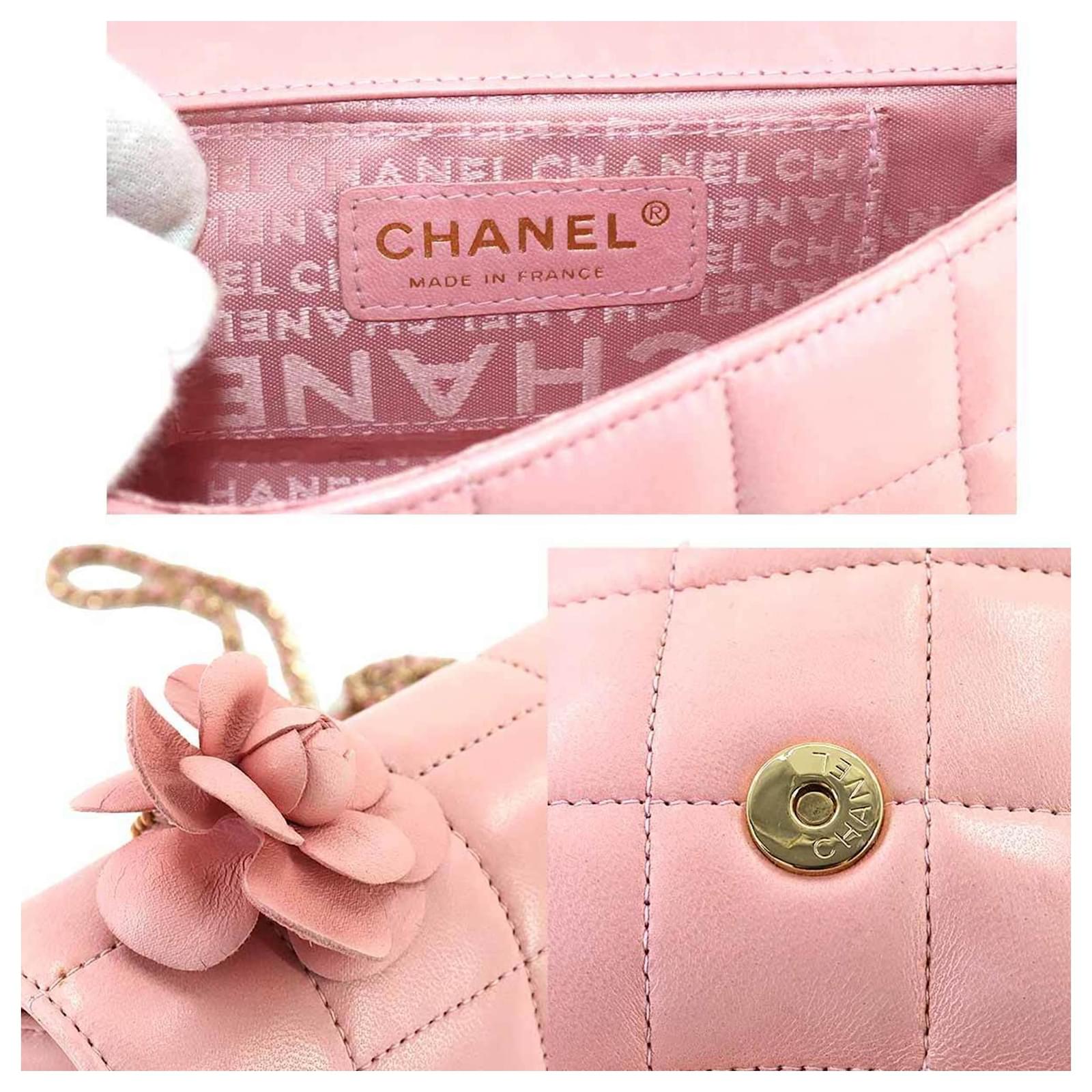 Chanel Camellia Chocolate Bar Chain Shoulder Bag Pink Leather ref