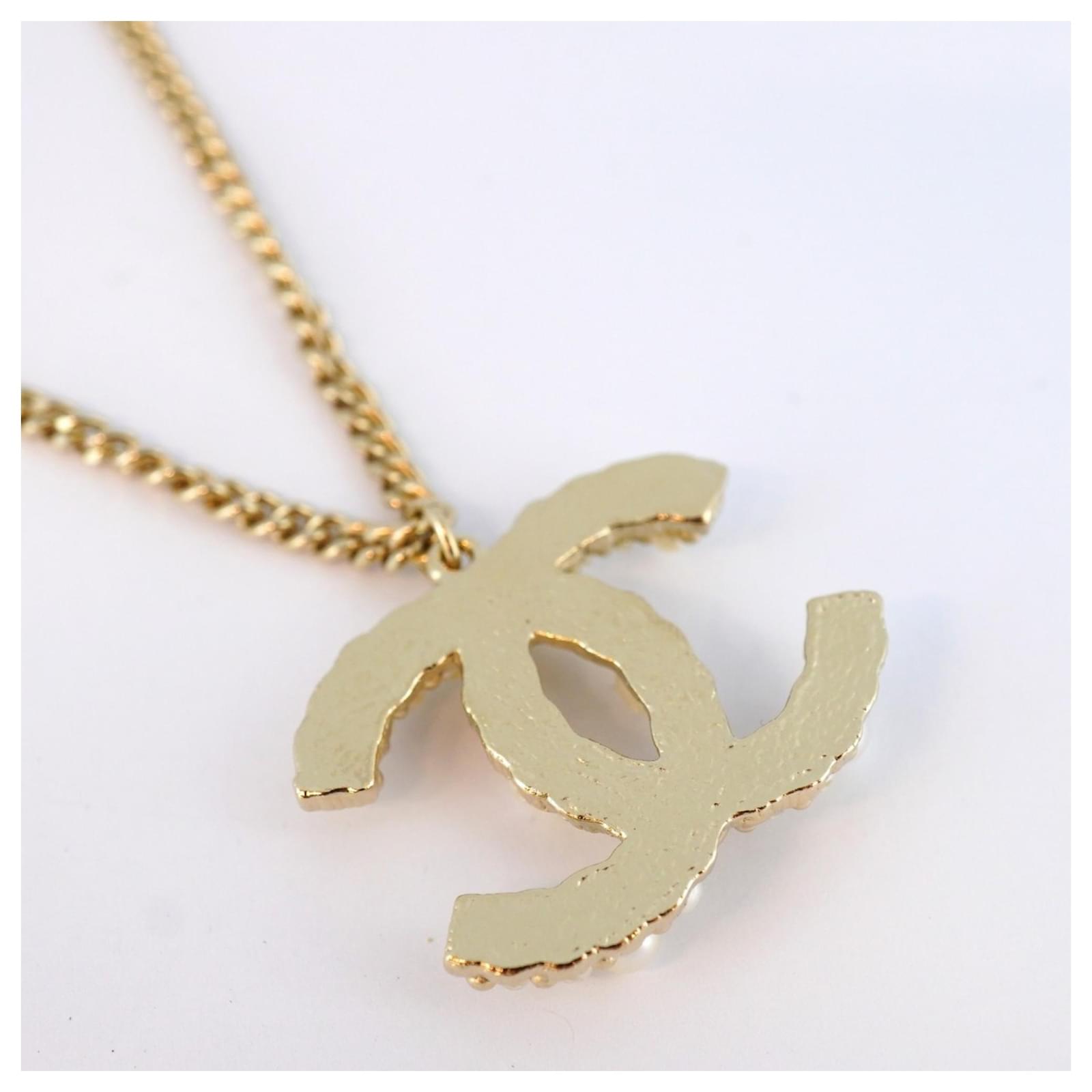 Chanel Necklace with Coco Mark and Fake Pearl Golden Gold-plated
