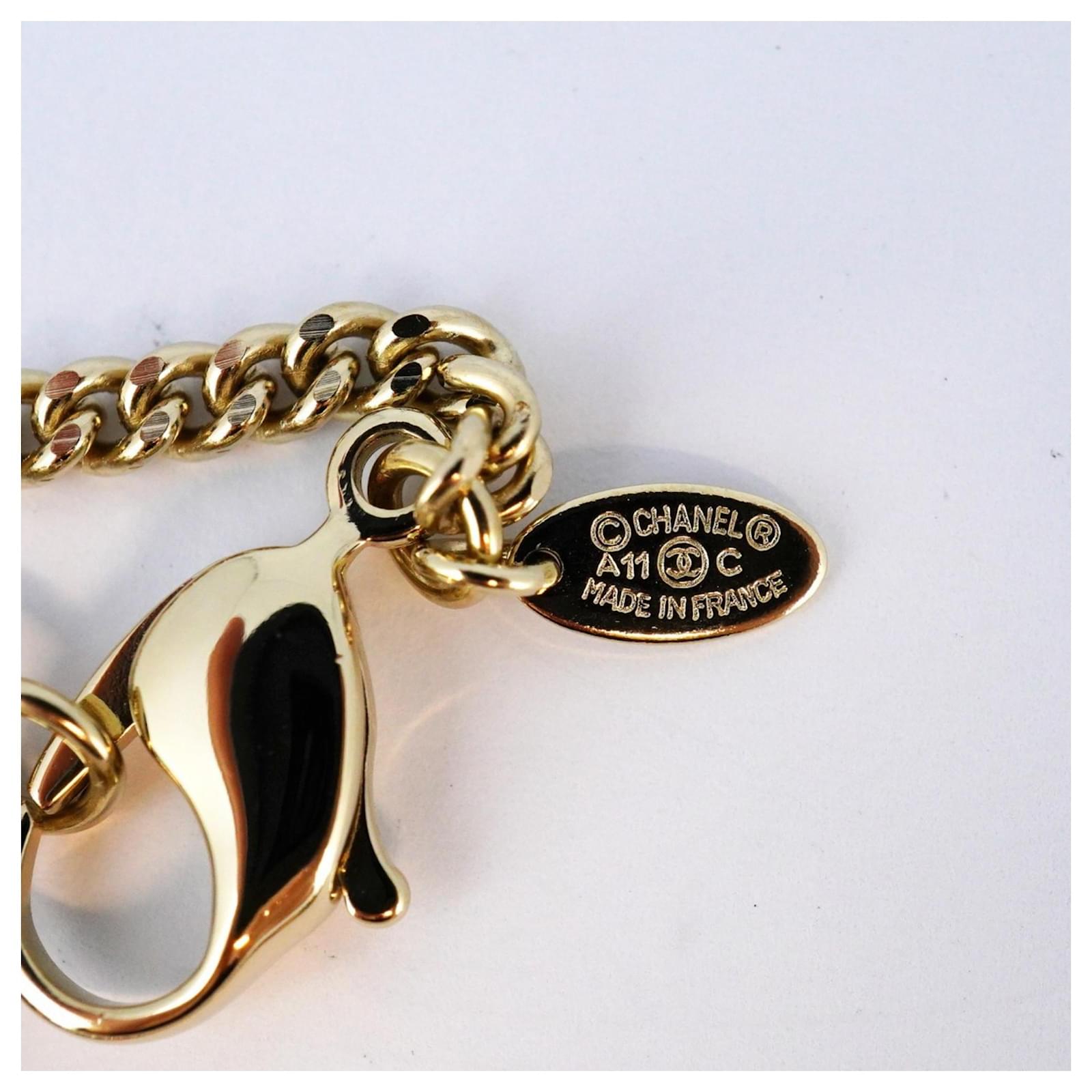 Chanel Necklace with Coco Mark and Fake Pearl Golden Gold-plated