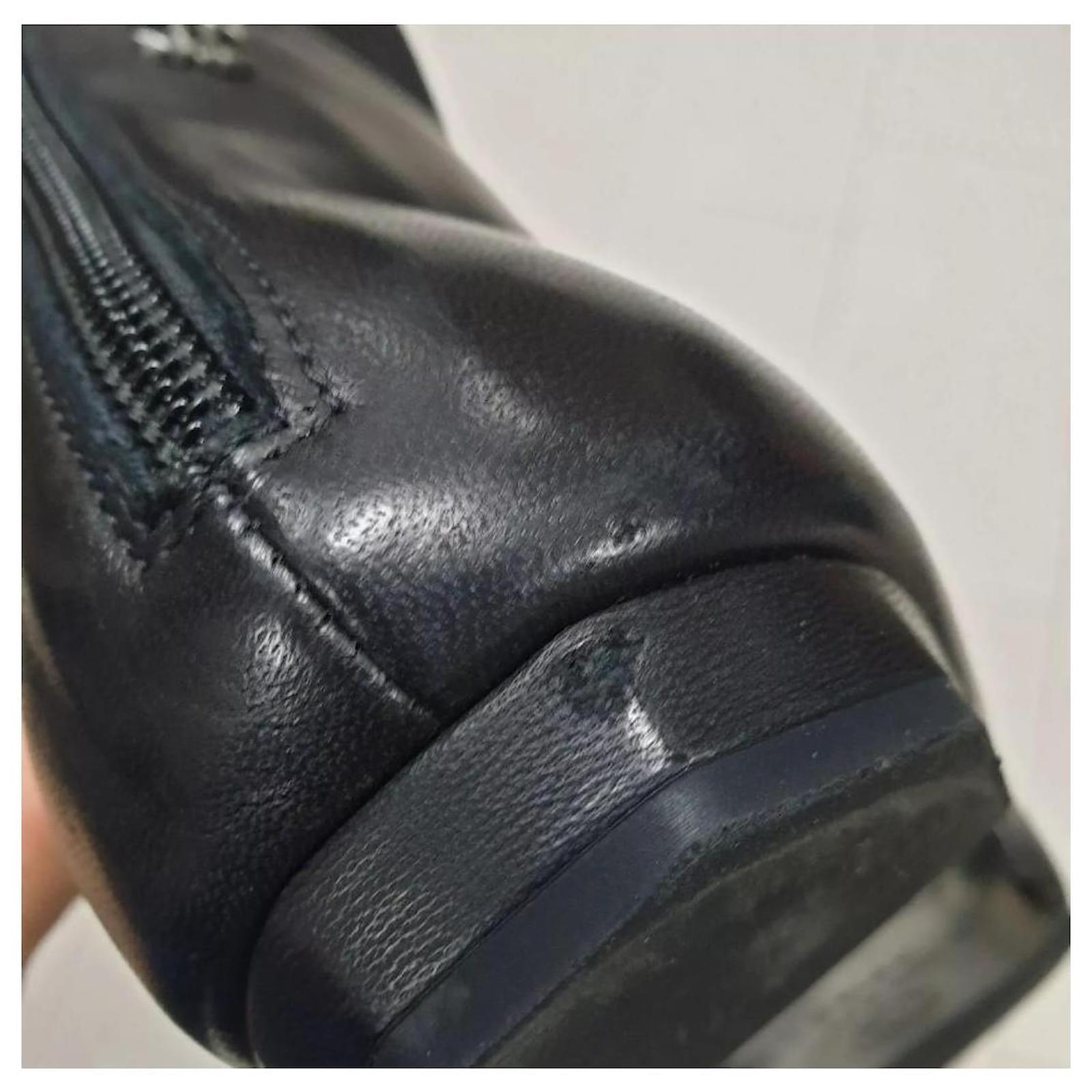 Chanel Black Leather Metal Cap Toe Thigh Boots Sz. 38.5 ref