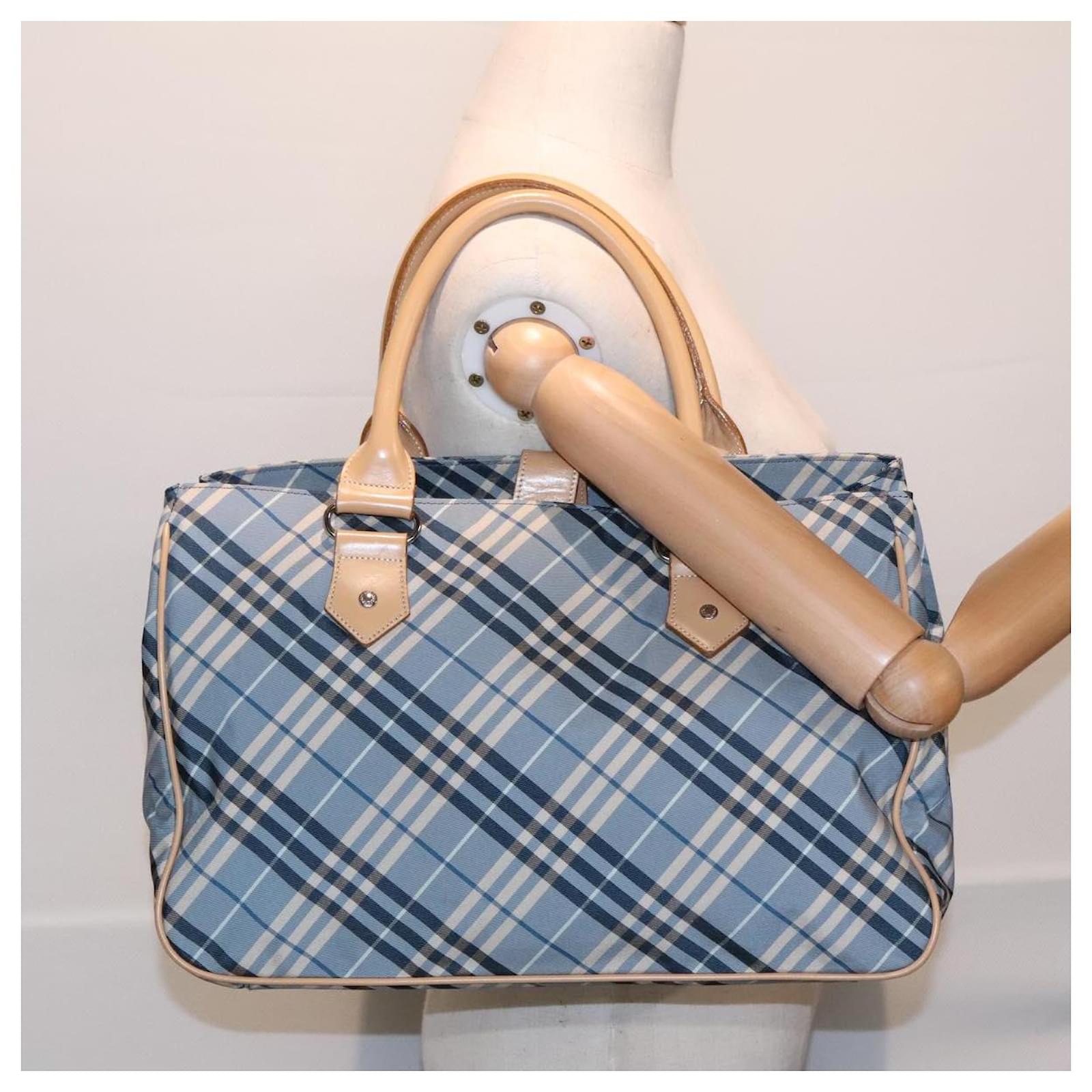 BURBERRY Nova Check Blue Label Tote Bag Nylon Leather Blue