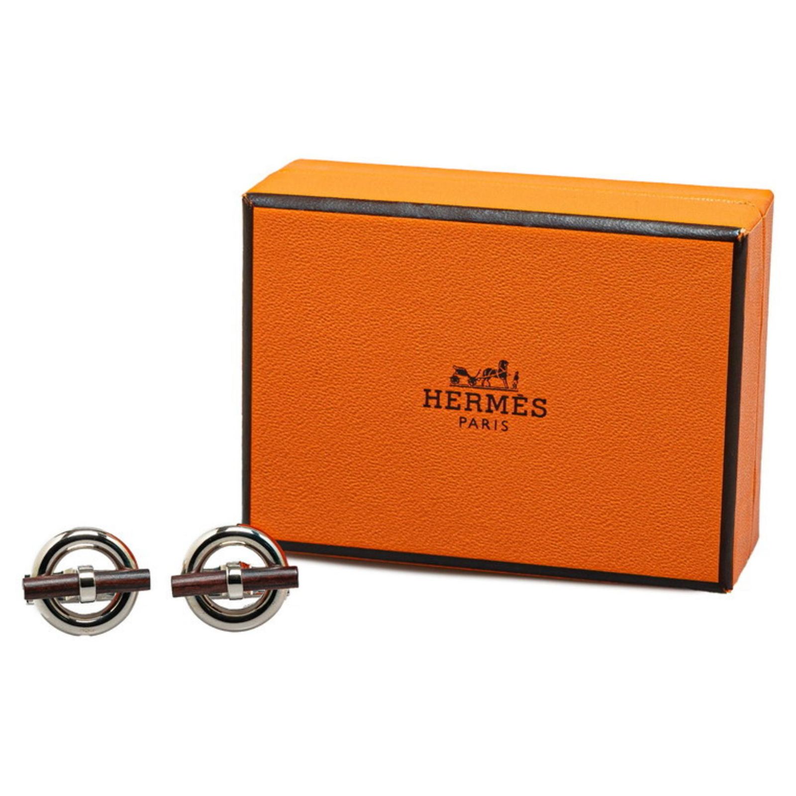 Boutons De Manchette Hermès En Bois Et Chaîne - Brun, Occasion Très Bon état