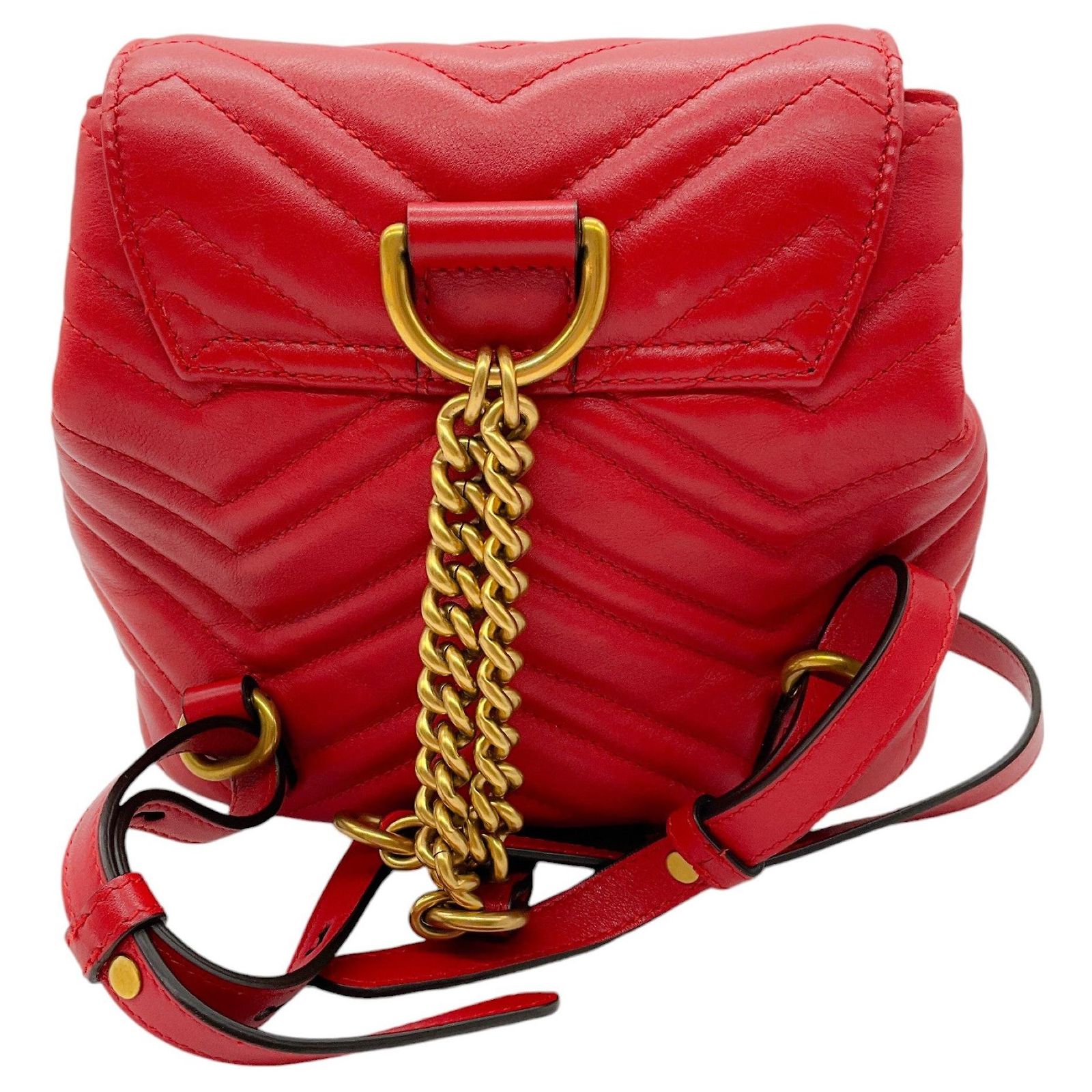 Gucci GG Mini Marmont Drawstring Red Backpack Gucci GG Marmont Red Leather Mini Backpack Bag Purse... | Depop main image 3
