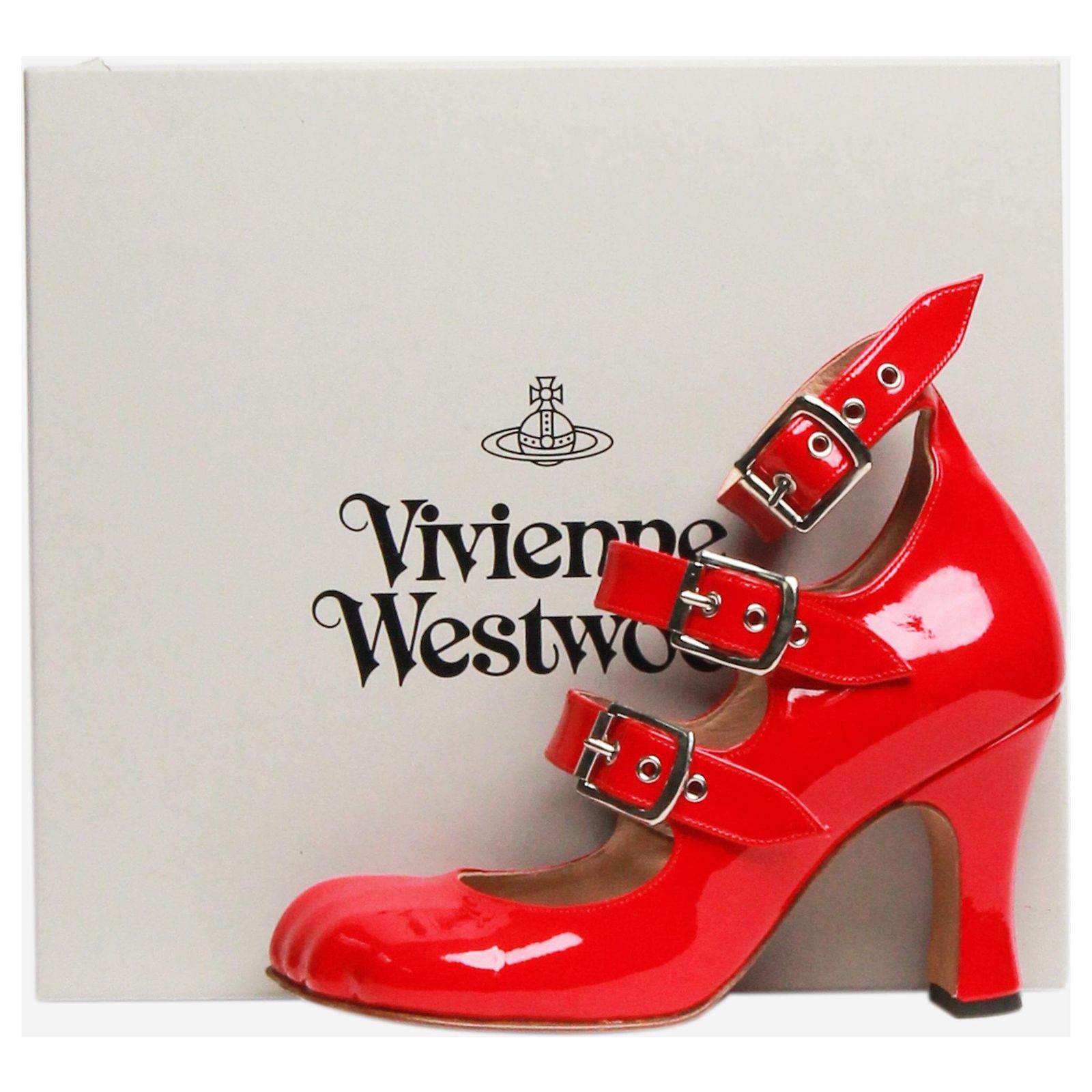 Vivienne Westwood Red Animal toe three-strap patent pumps - size