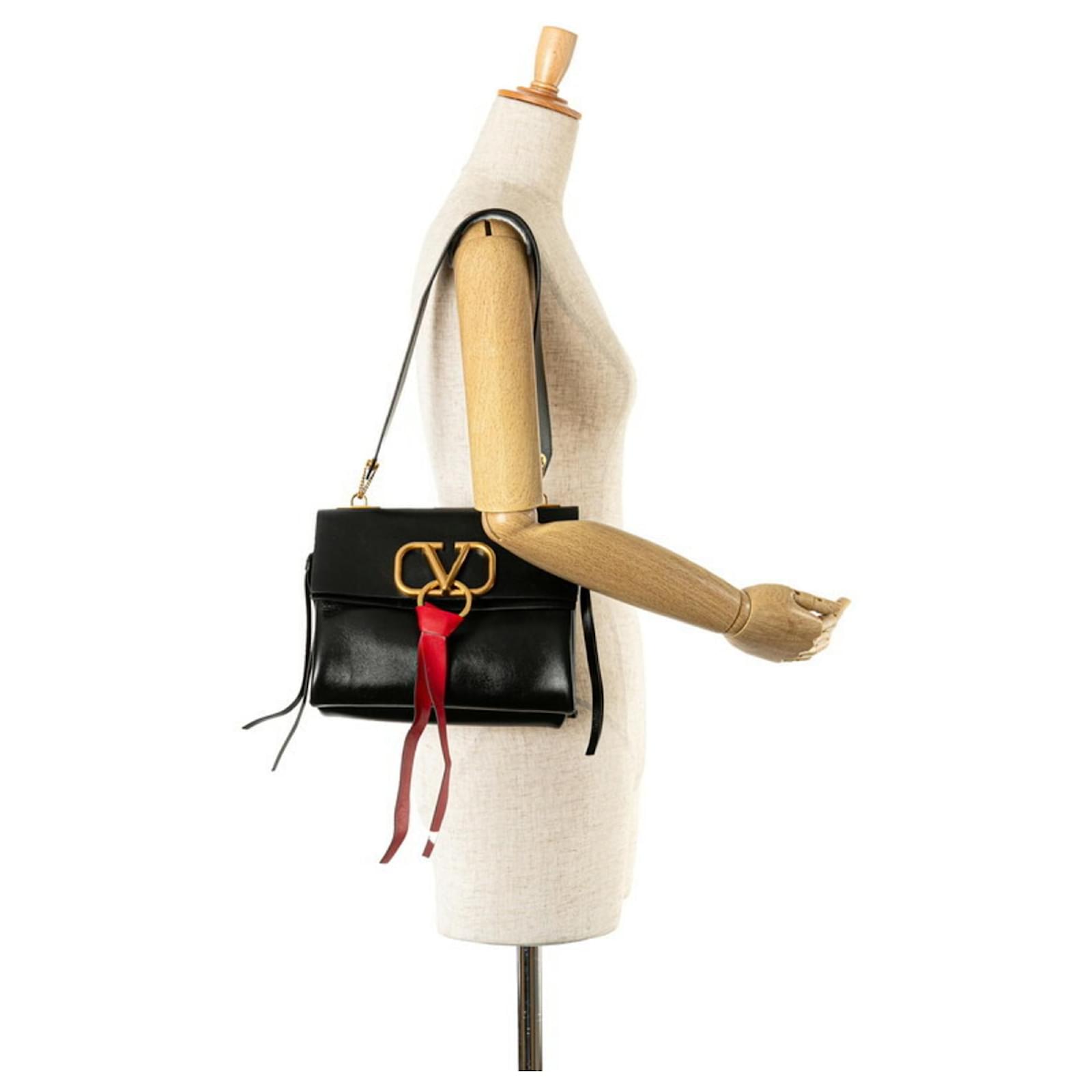 美品 Valentino リボンベロアパンプス 37 ブラック 袋箱付き Valentino V Ribbon Handbag Black Red Leather ref.1725334