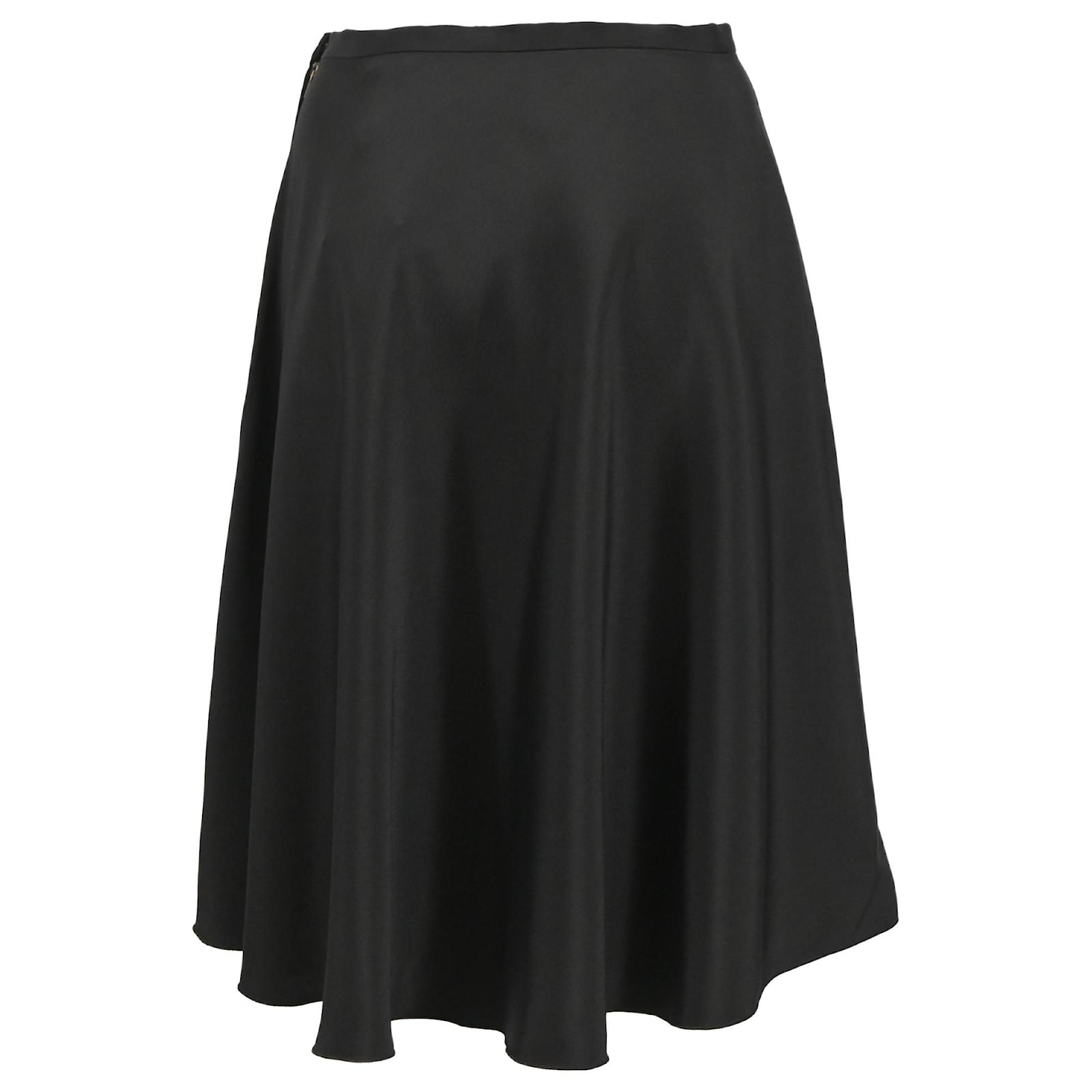 Jupe évasée noire en acétate à taille haute et longueur genou de