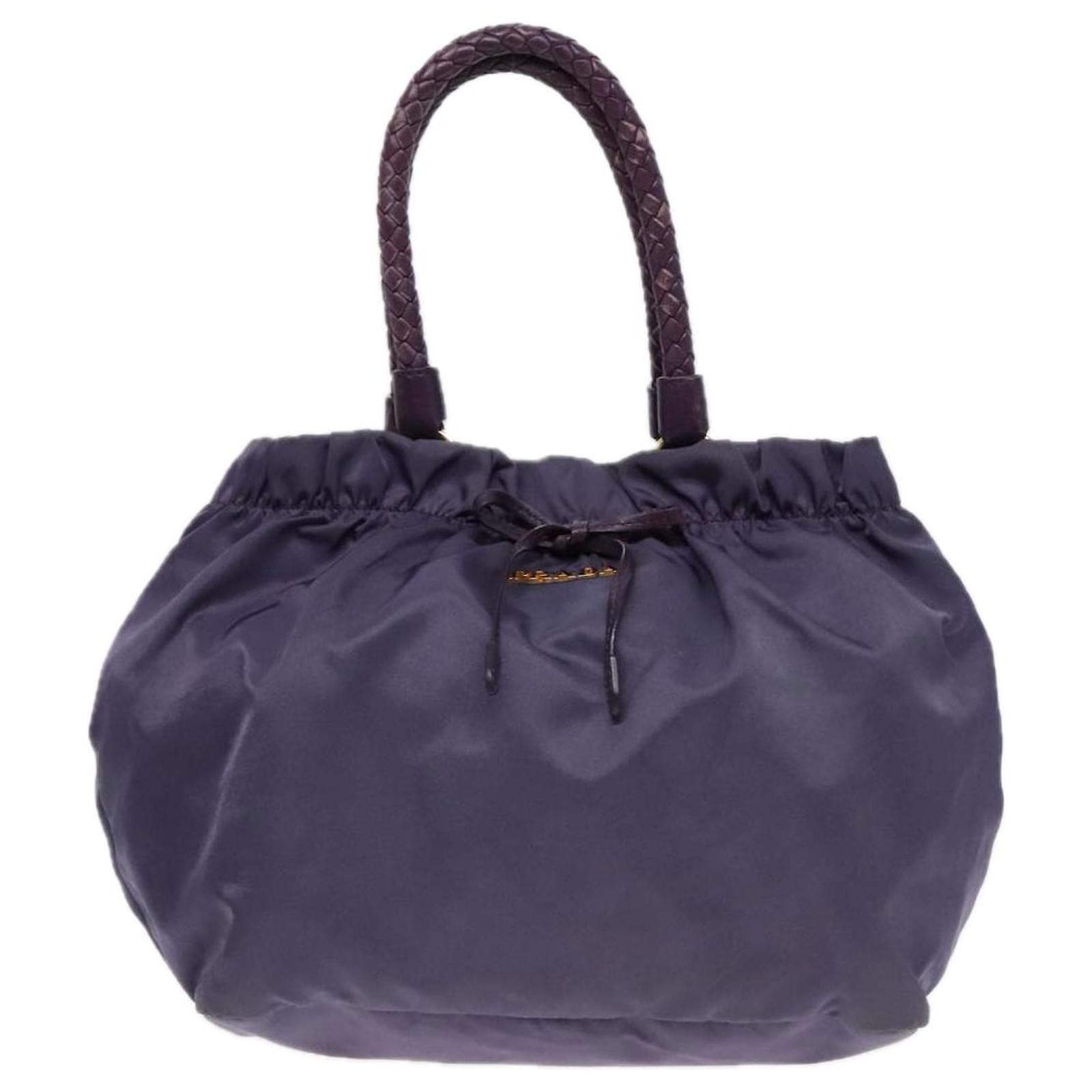 PRADA Hand Bag Nylon Leather 2way Purple Gold Auth ep5737 Golden