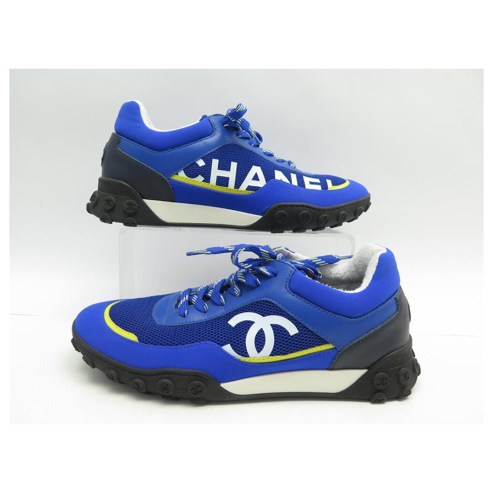 NINE CHANEL TENNIS SHOES G34086 CC LOGO 39 CANVAS SNEAKERS Blue