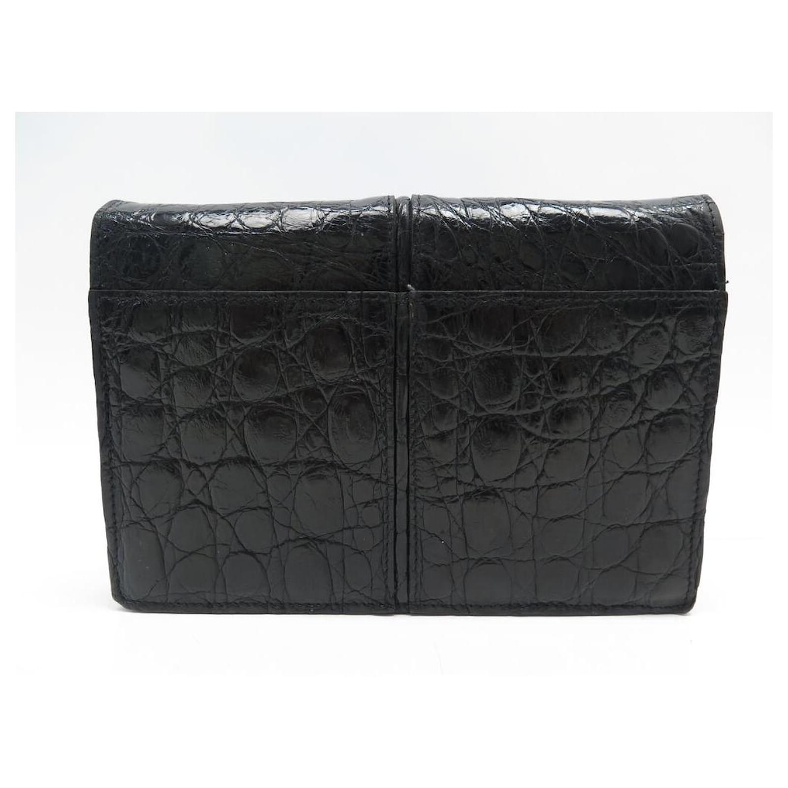 Céline VINTAGE CELINE CROCODILE LEATHER BLACK CLUTCH BAG