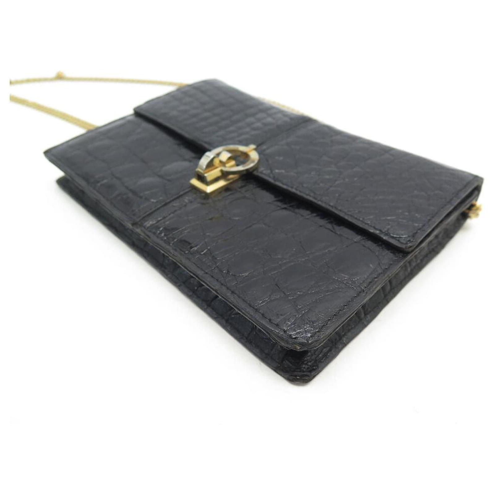 Céline VINTAGE CELINE CROCODILE LEATHER BLACK CLUTCH BAG