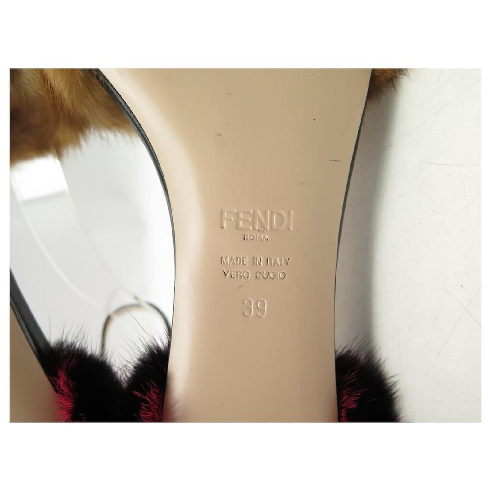 FENDI FF LOGO MINK FUR PUMP SHOES 39 Multiple colors Leather