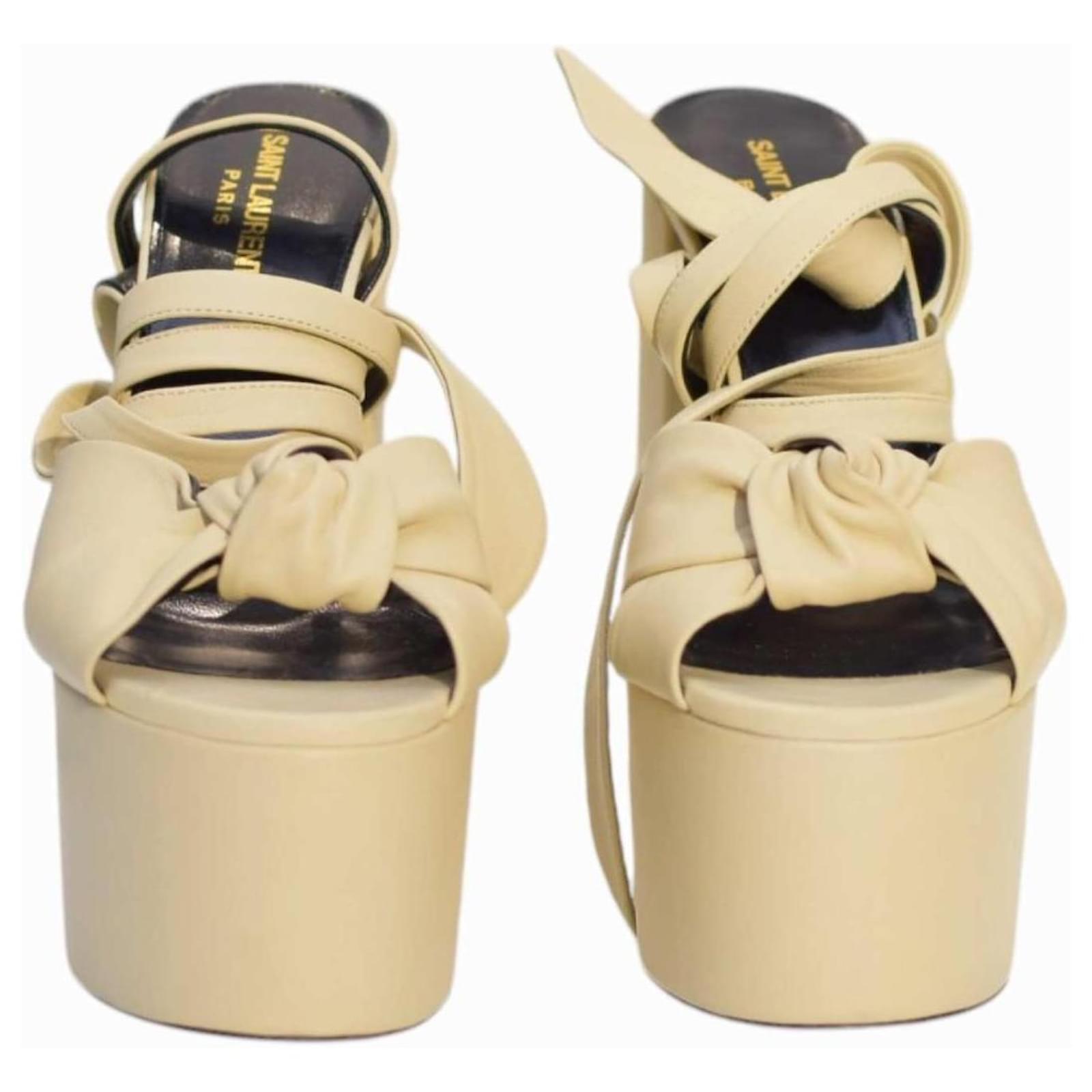 Yves Saint Laurent YSL Paige 145mm cream leather platform sandals