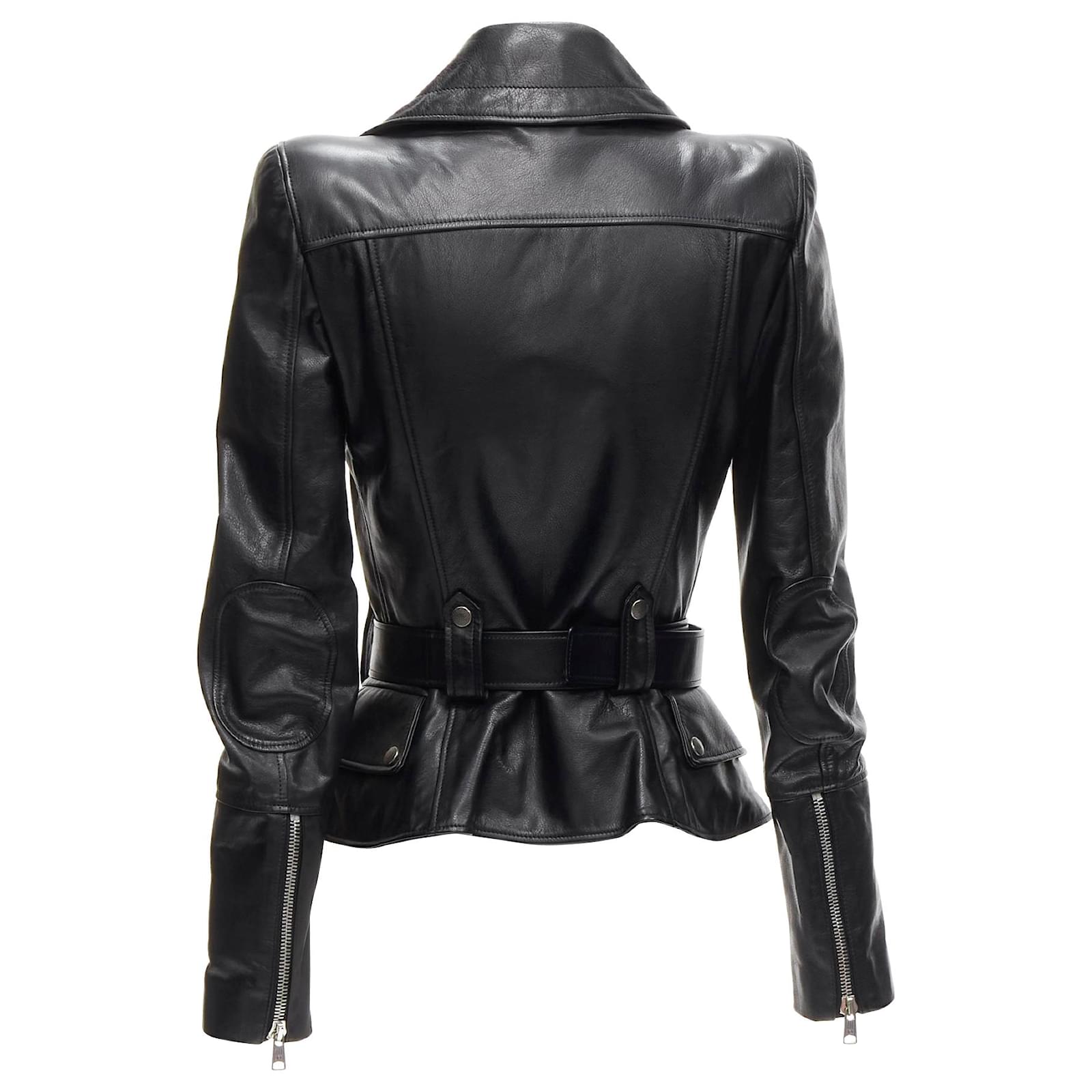 new ALEXANDER MCQUEEN 2010 black leather belted peplum biker