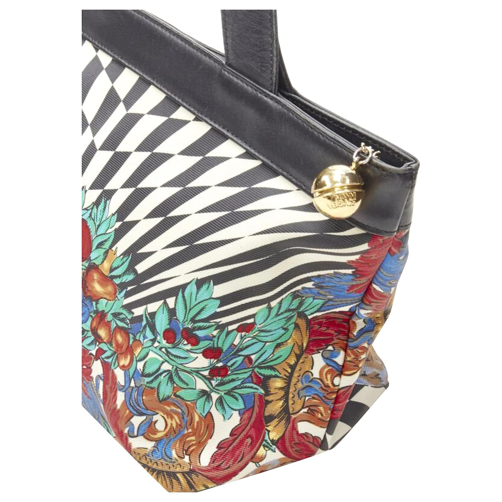 Bolso tote de cuero con ribete de barocco a cuadros vintage de los