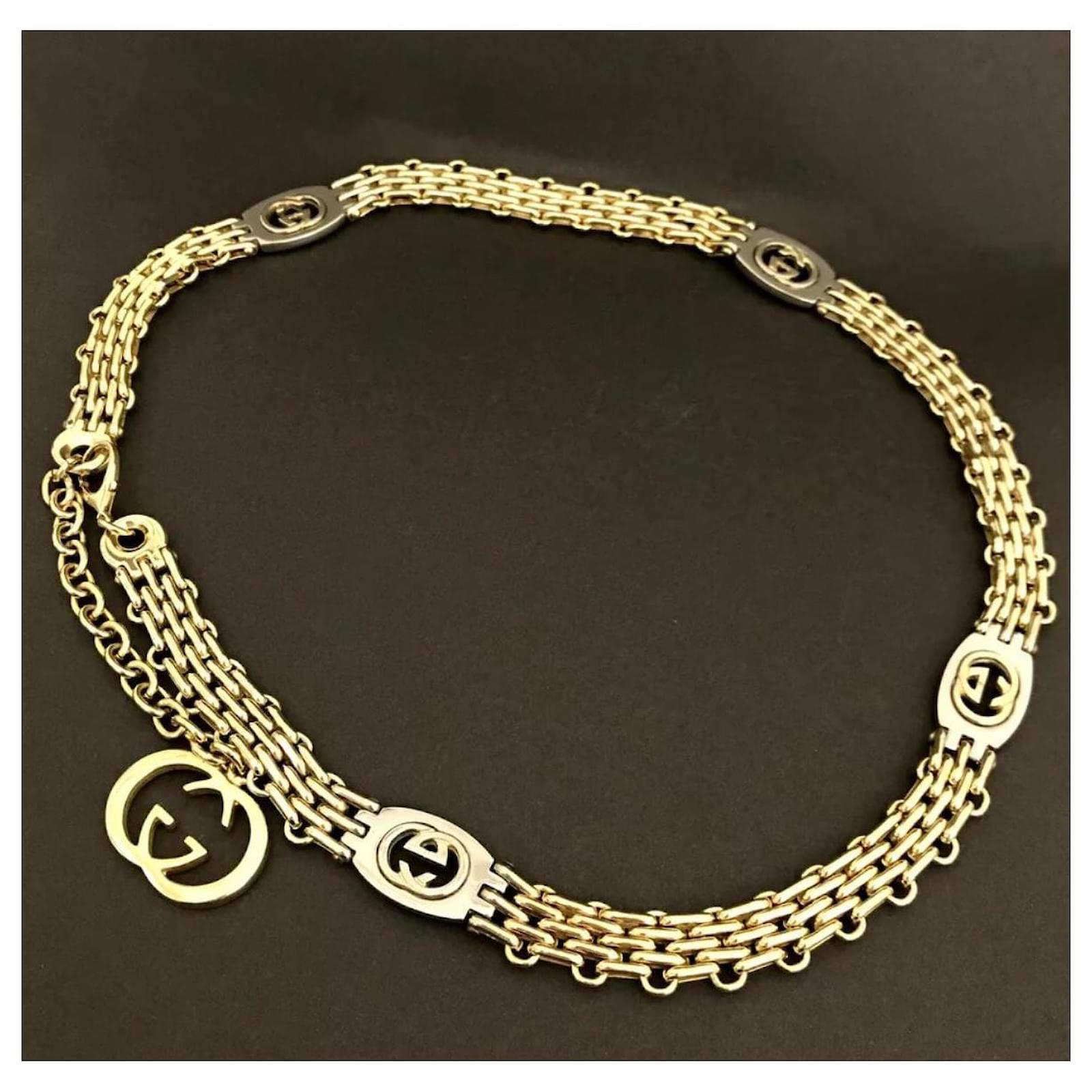 GUCCI Interlocking G Gold Tone Chain Belt Green Gold-plated ref