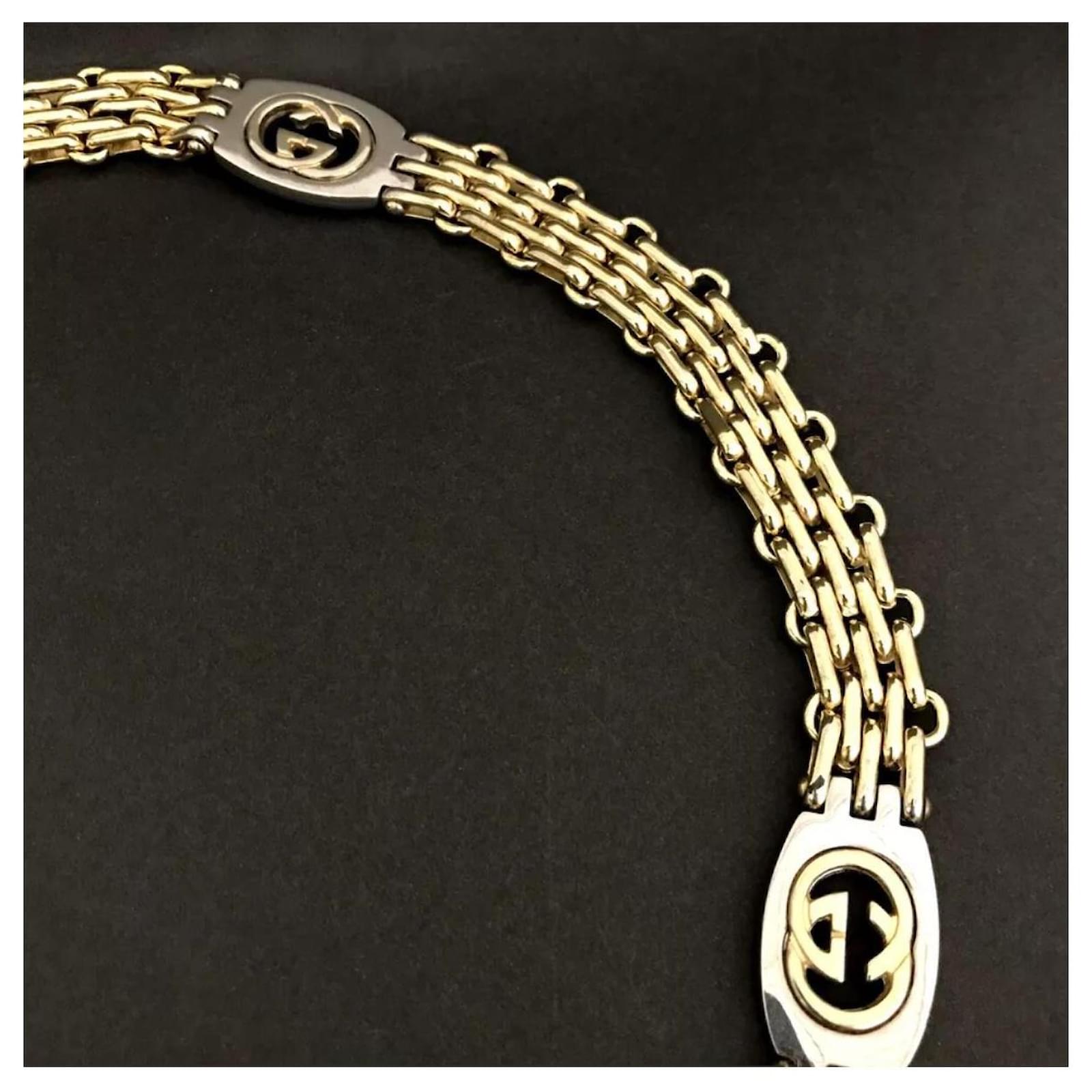 GUCCI Interlocking G Gold Tone Chain Belt Green Gold-plated