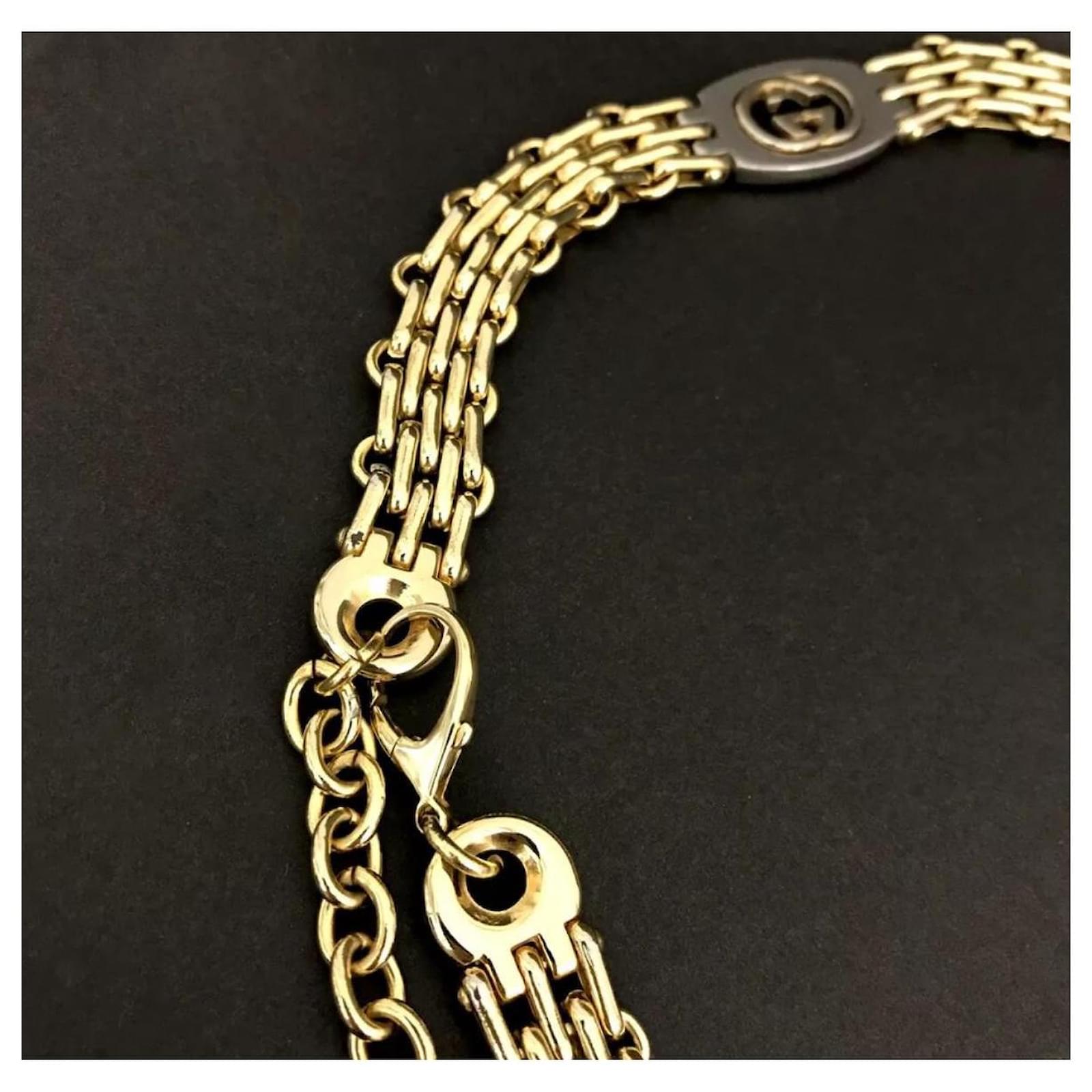 GUCCI Interlocking G Gold Tone Chain Belt Green Gold-plated ref