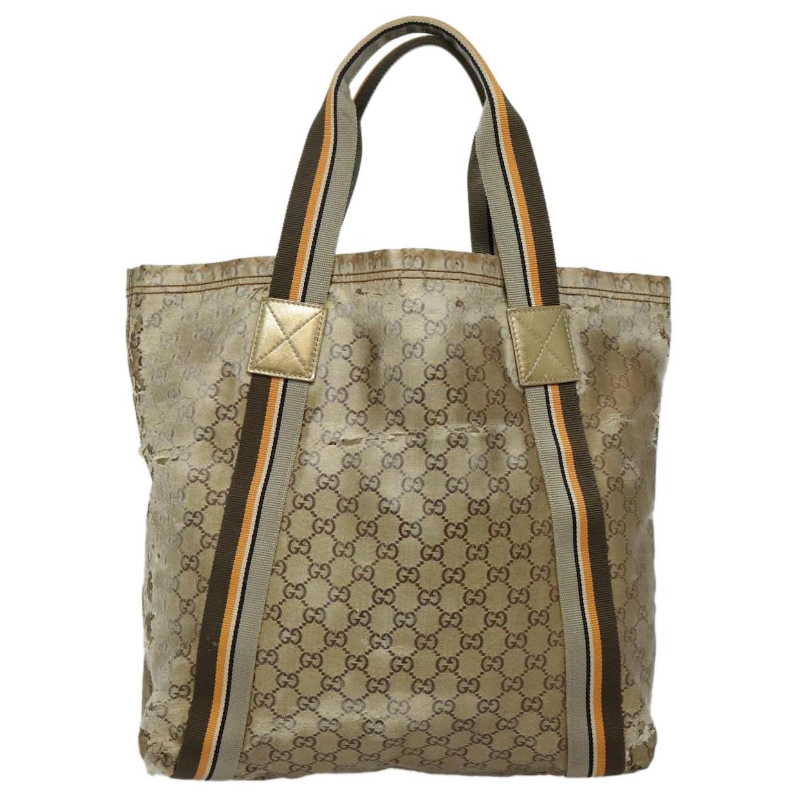 GUCCI GG Canvas Sherry Line Tote Bag Coated Canvas Gold Orange