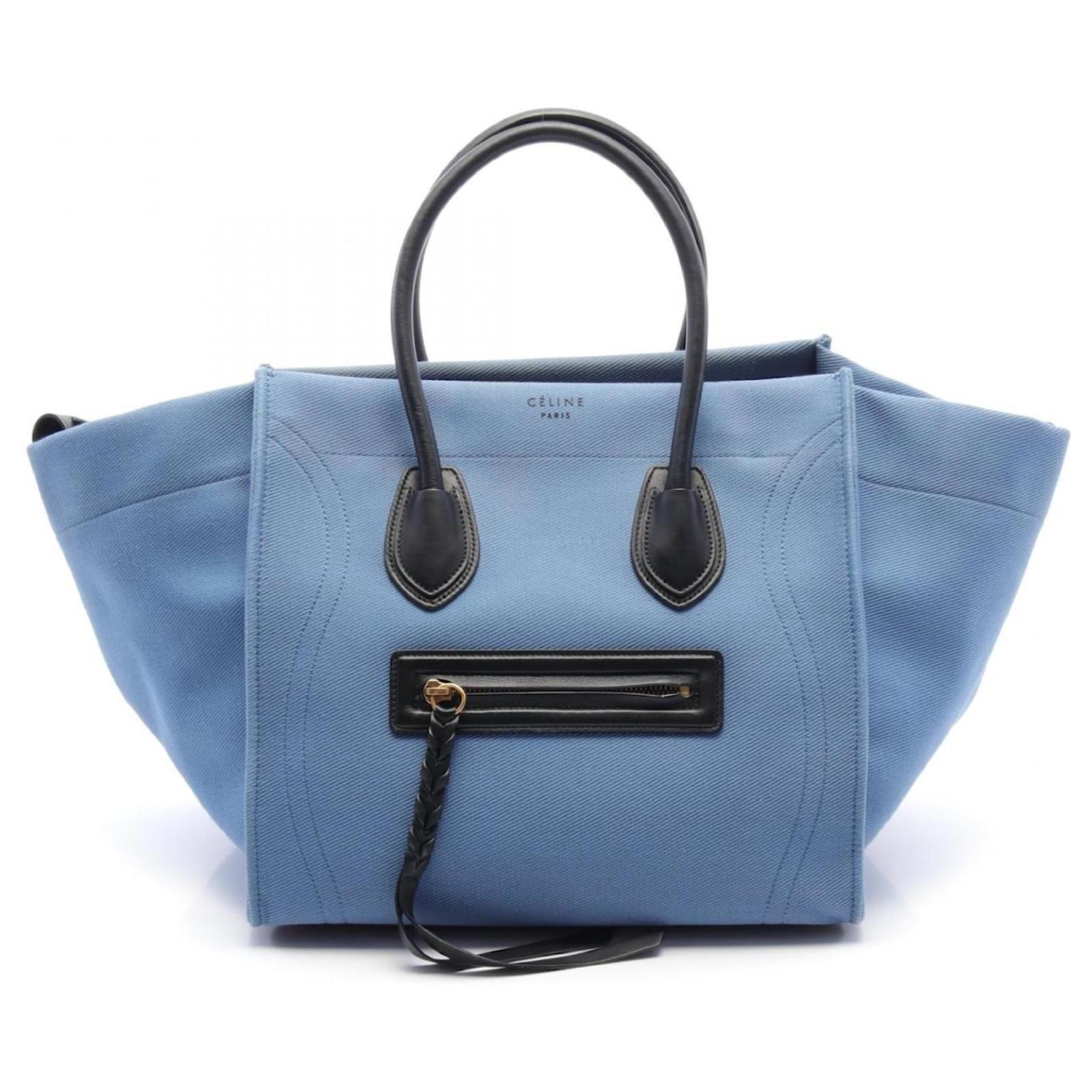 Celine Celine Luggage Phantom Tote Bag Black Blue Leather Cloth ref.1730217 Joli Closet