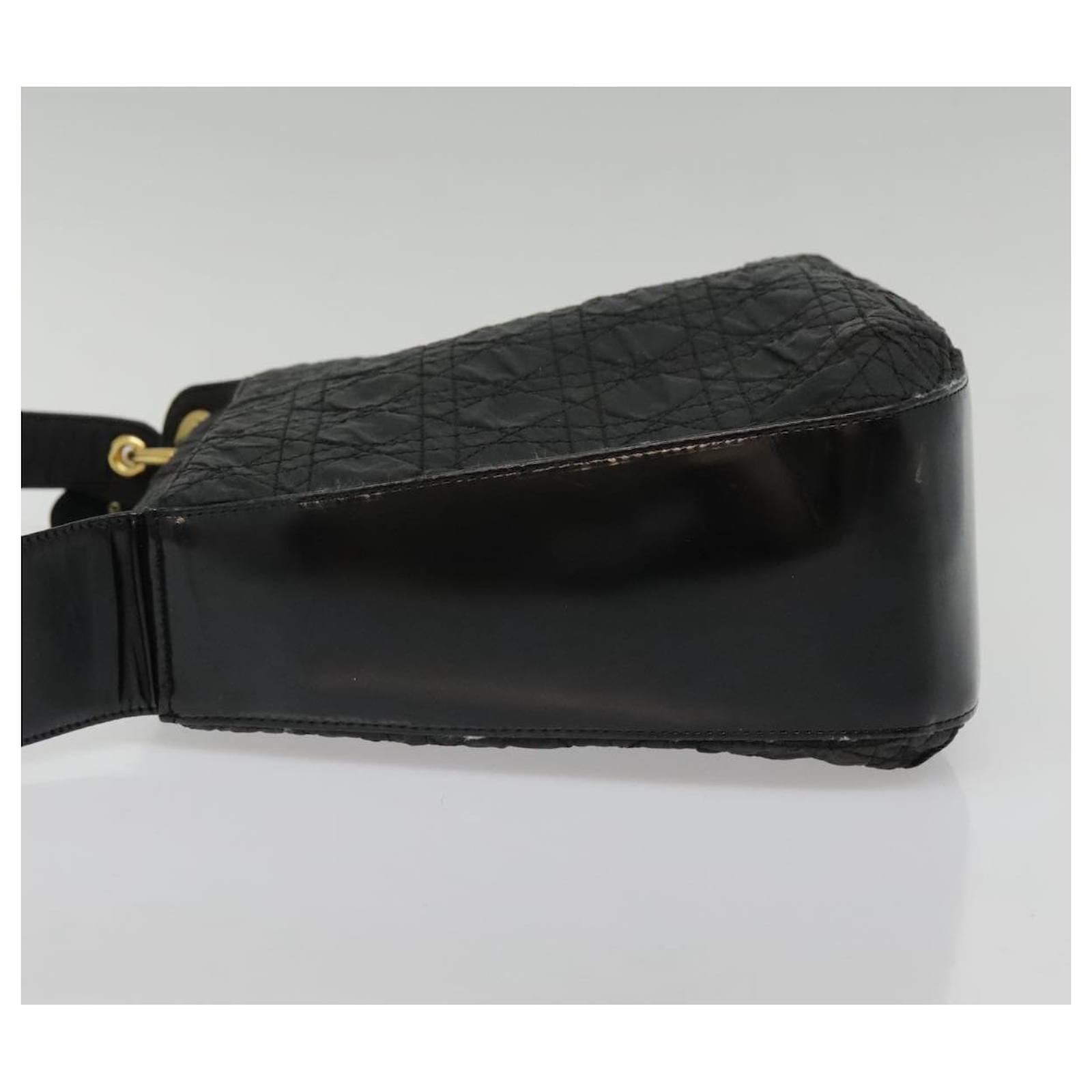 Christian Dior Canage Shoulder Bag Nylon Black Gold Auth