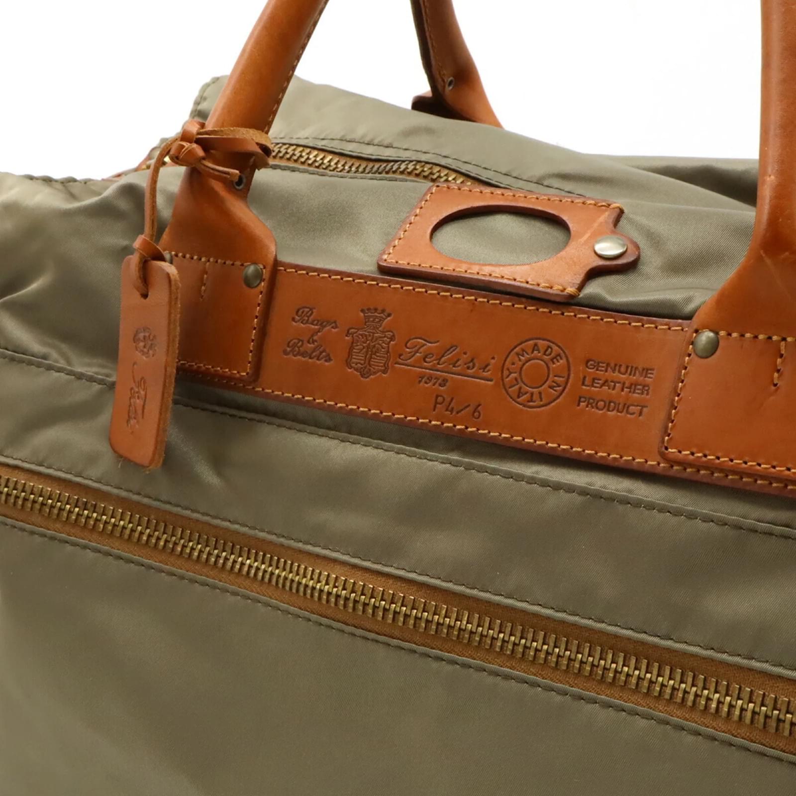 Autre Marque Felisi Brown and Khaki Boston Bag Leather Nylon ref