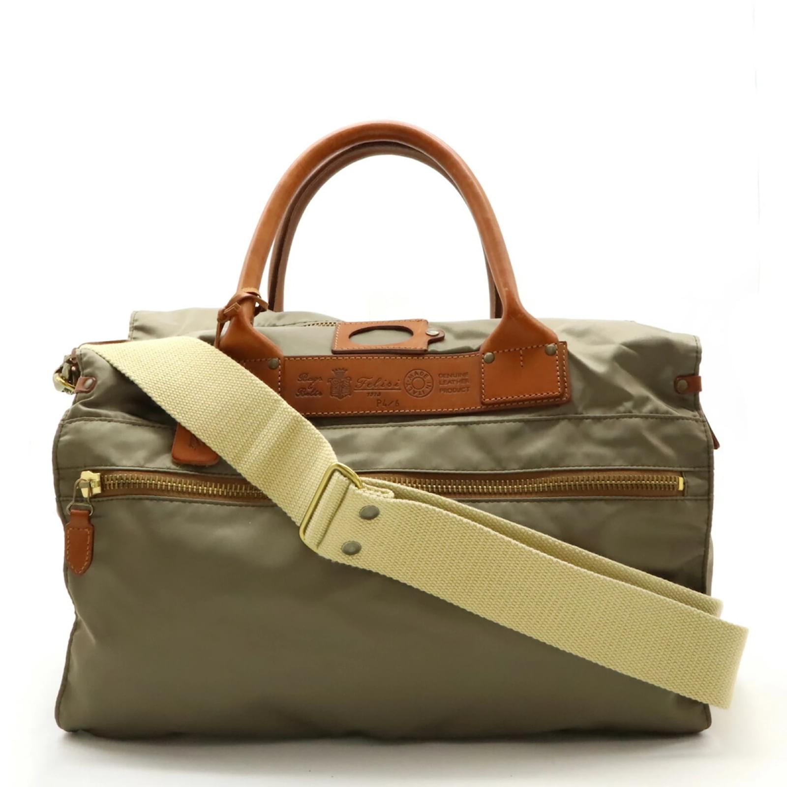 Autre Marque Felisi Brown and Khaki Boston Bag Leather Nylon ref