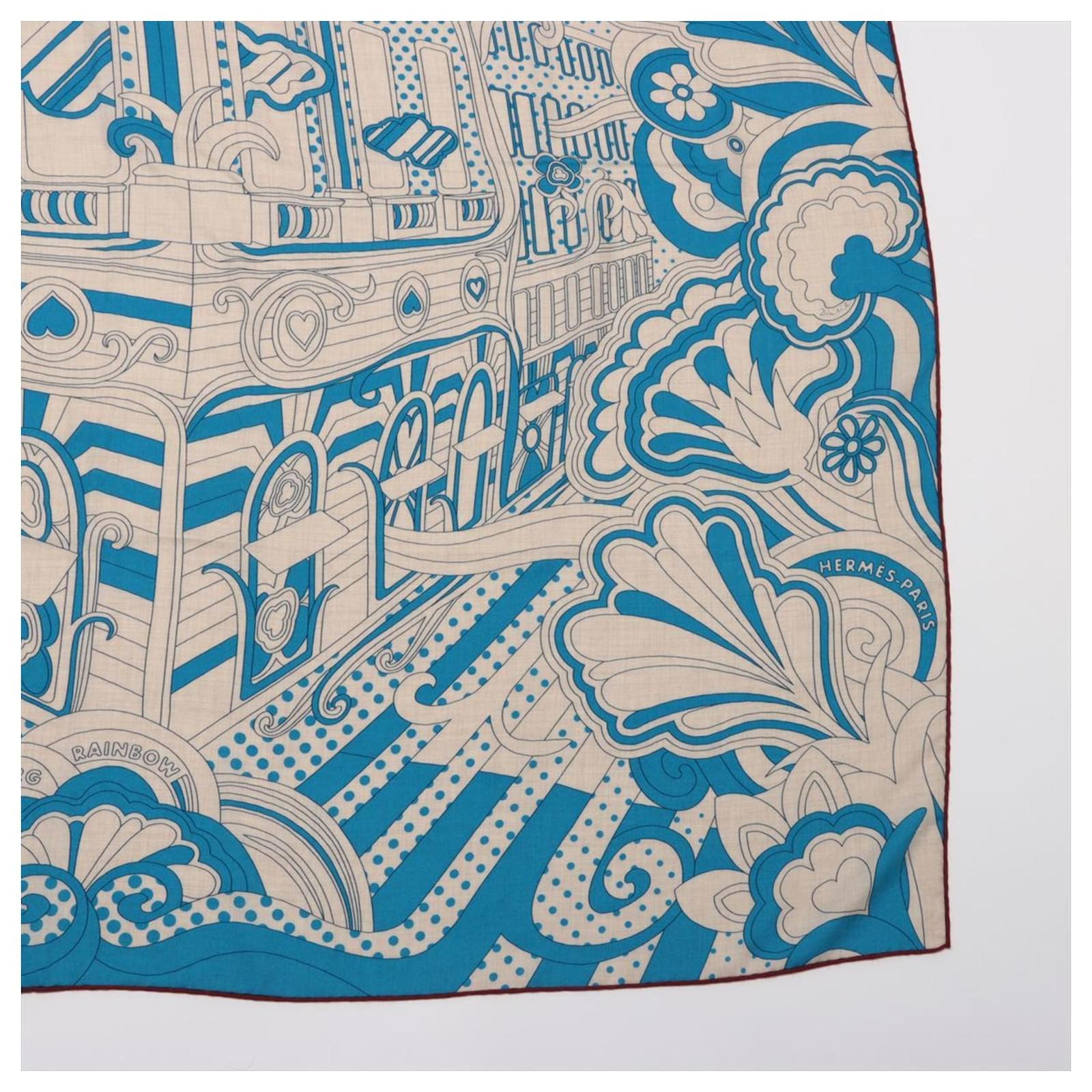 Hermès Hermes Faubourg Rainbow Cashmere Silk Scarf Blue ref Hermès Hermes Faubourg Rainbow Cashmere Silk Scarf Blue ref