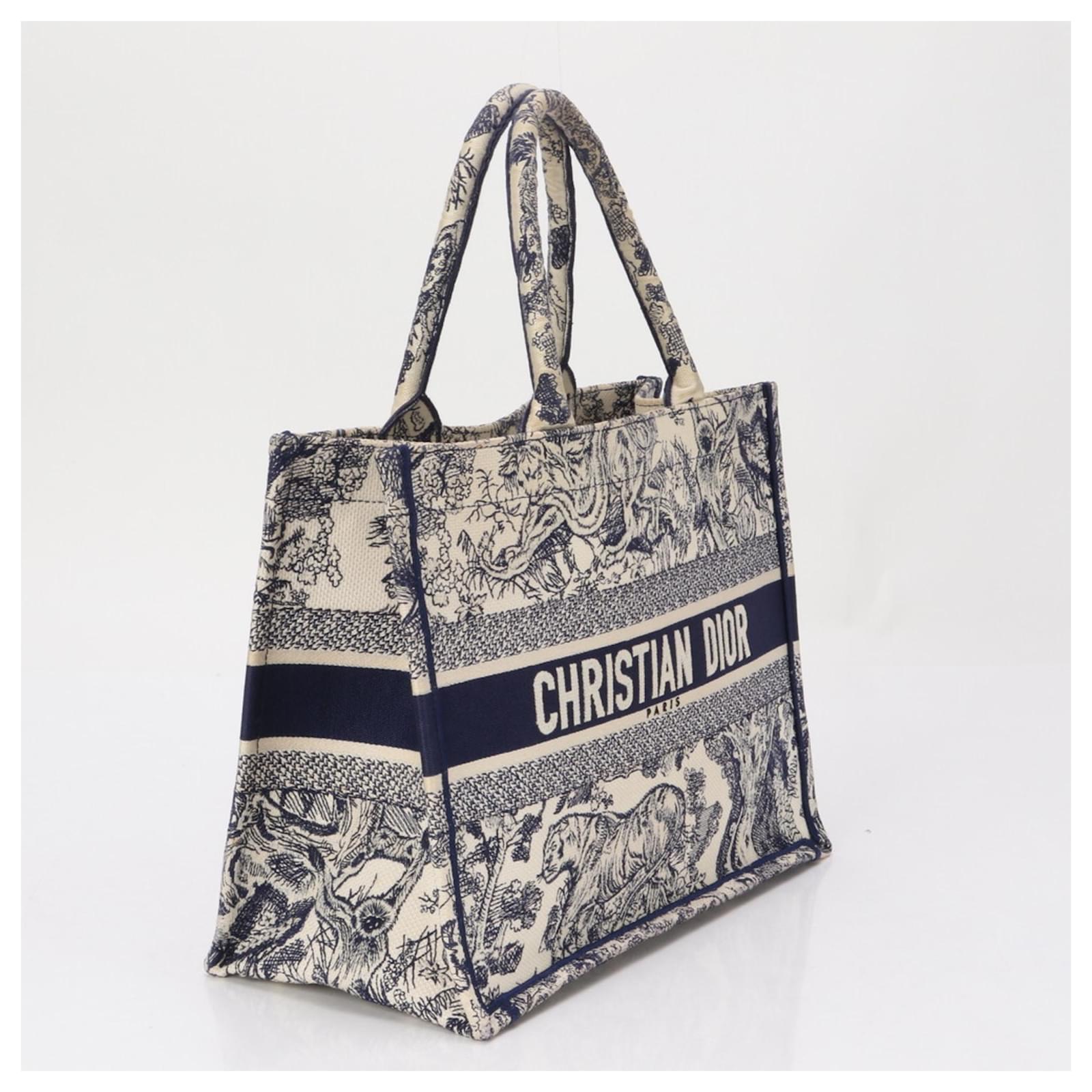 Christian Dior Book Tote Bag Medium Toile de Jouy Beige Navy blue