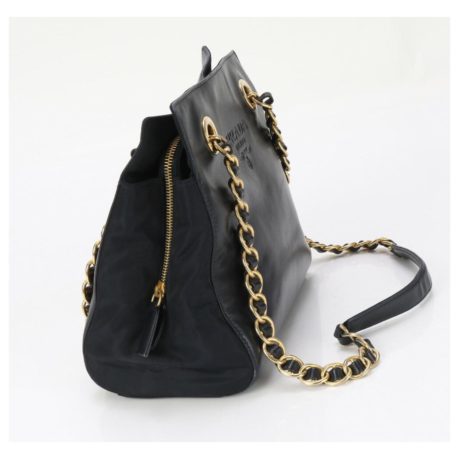 Prada Leather Lambskin Tessuto Nylon Chain Shoulder Bag