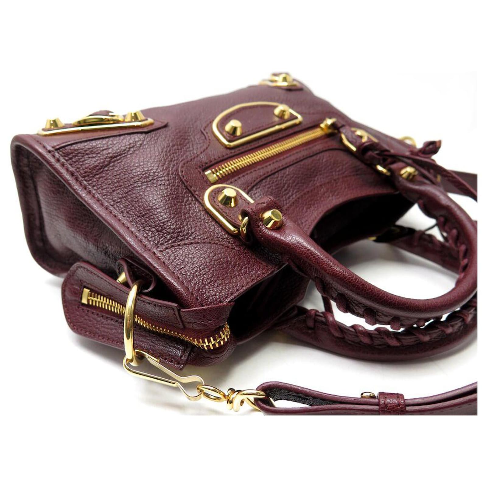 NEW BALENCIAGA MINI CITY BAG 300295 SHOULDER STRAP BORDEAUX