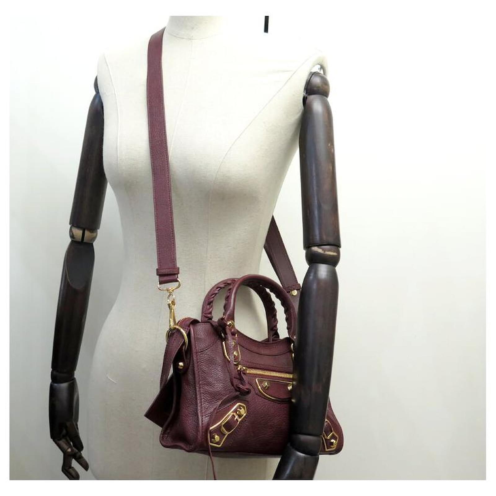 NEW BALENCIAGA MINI CITY BAG 300295 SHOULDER STRAP BORDEAUX