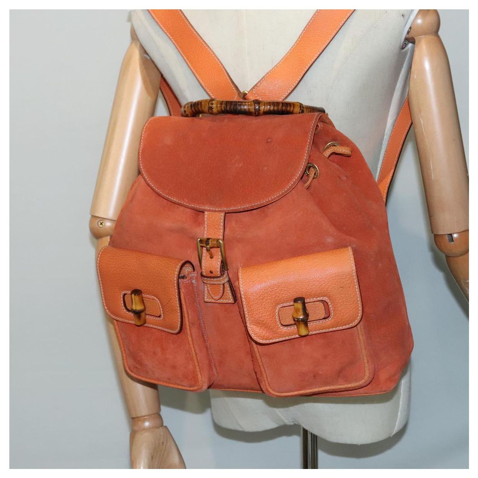 GUCCI Bamboo Backpack Suede Orange Gold 003 2058 0016 Auth  display picture 2