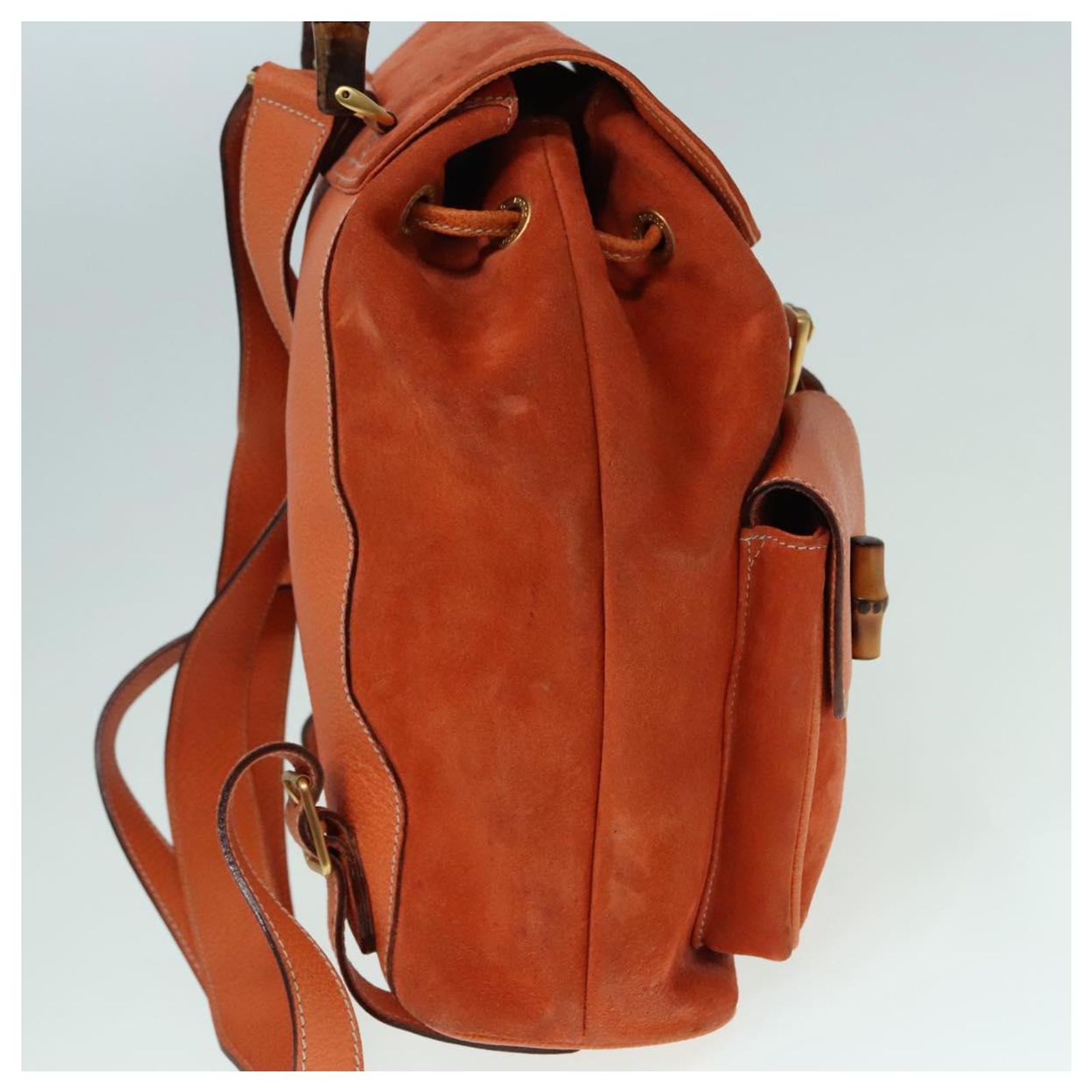 GUCCI Bamboo Backpack Suede Red Gold 003 2058 0030 Auth 181155 90s Suede Bamboo Backpack | Authentic & Vintage | ReSee main image 2