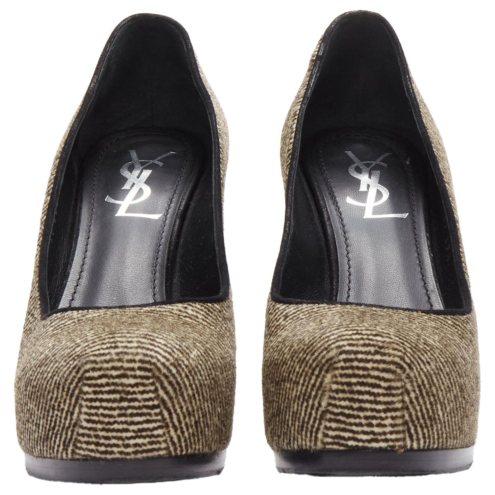 Yves Saint Laurent Tribtoo wool tweed platform heel pump Brown ref ...