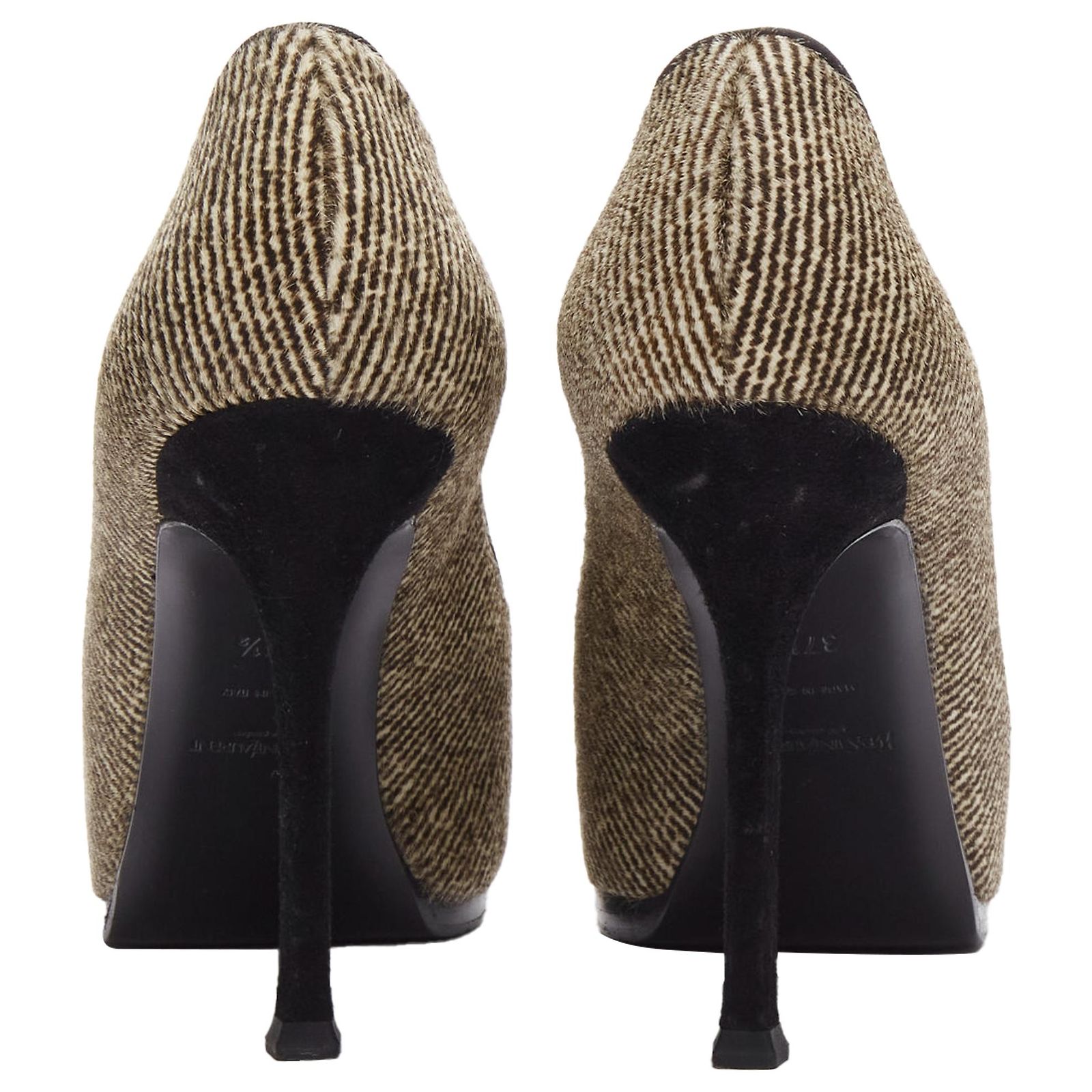 Yves Saint Laurent Tribtoo wool tweed platform heel pump Brown ref ...