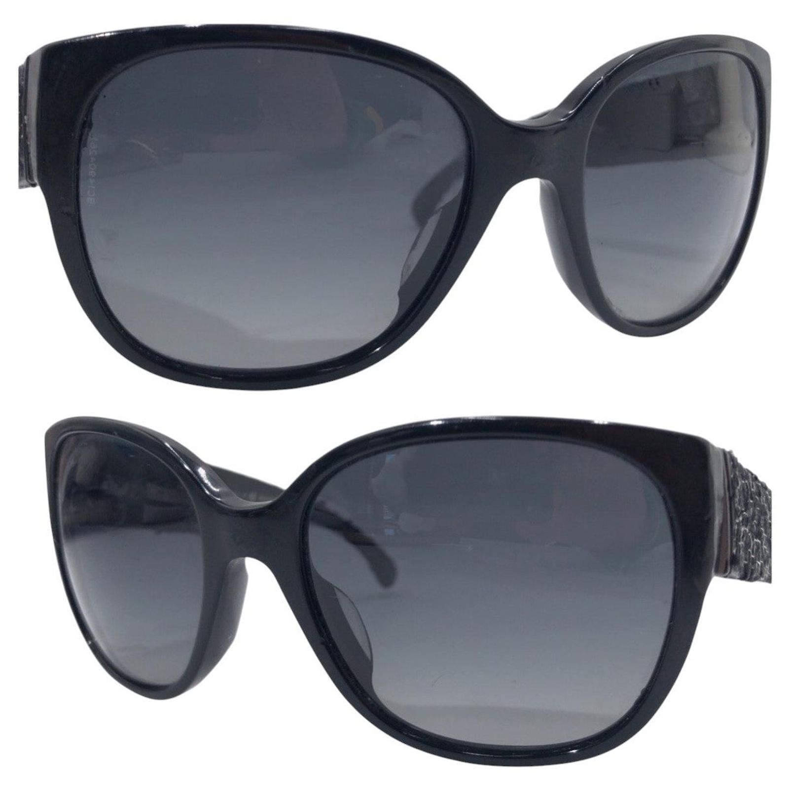 Chanel Tweed Black CC Polarized Sunglasses 5237 Chanel Tweed Temple Sunglasses 5237-A Black Plastic ref  main image 4