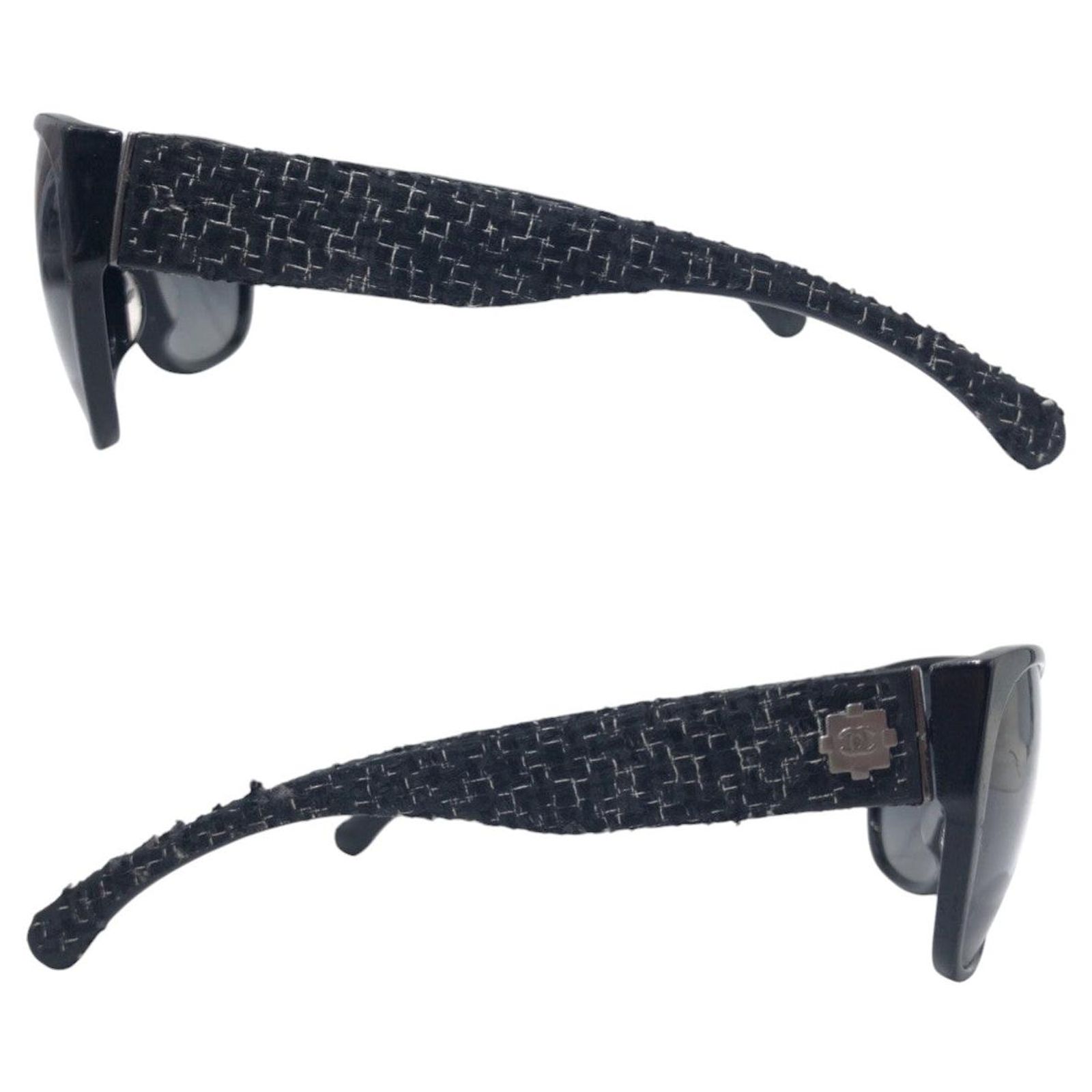 Chanel Tweed Temple Sunglasses 5237-A Black Plastic ref 