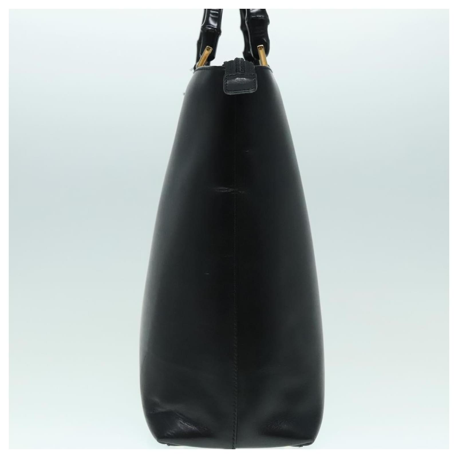 GUCCI Bamboo Hand Bag Leather Black Gold 002 2122 0507 Auth ep5967