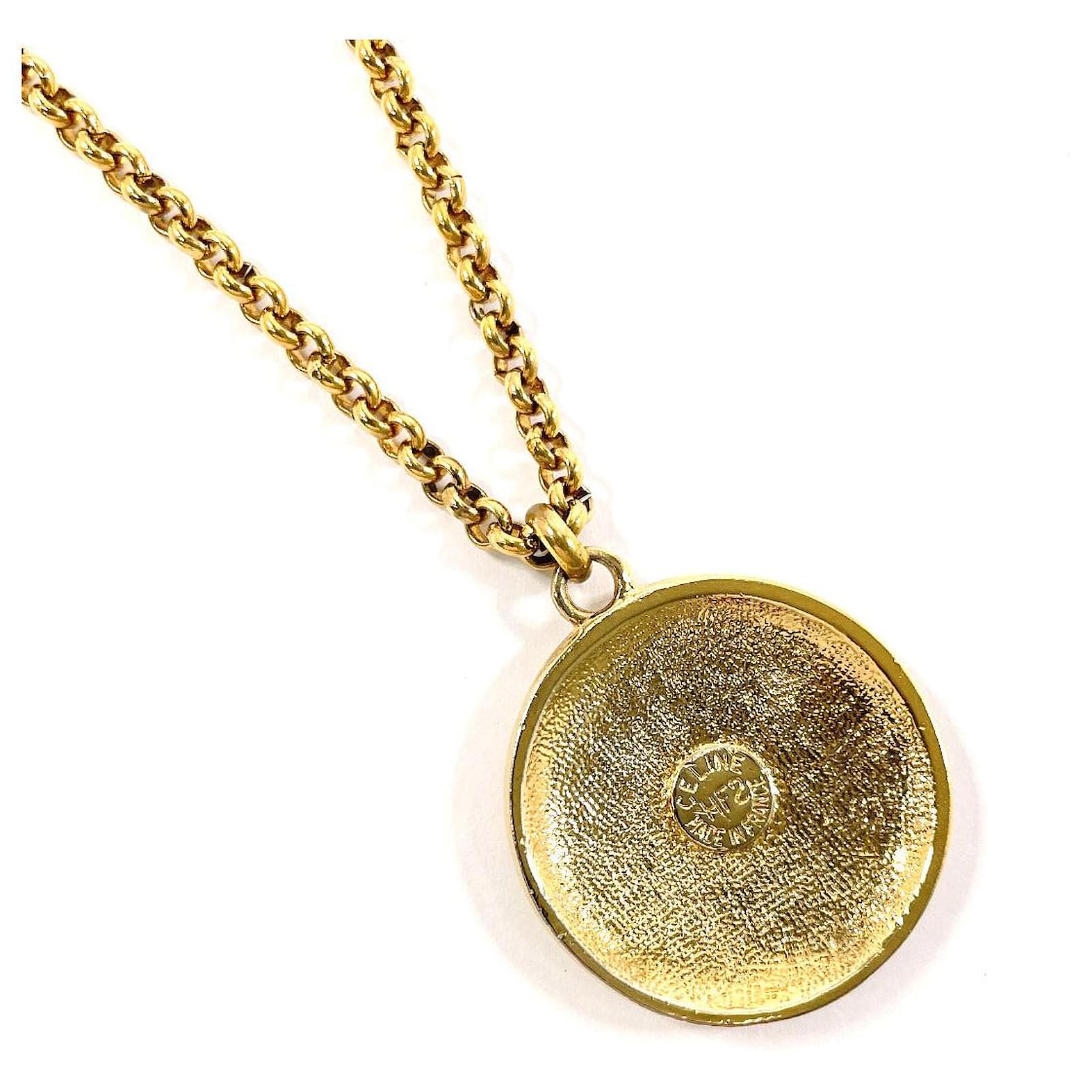 Céline Celine Vintage Metal Necklace Golden Metallic ref