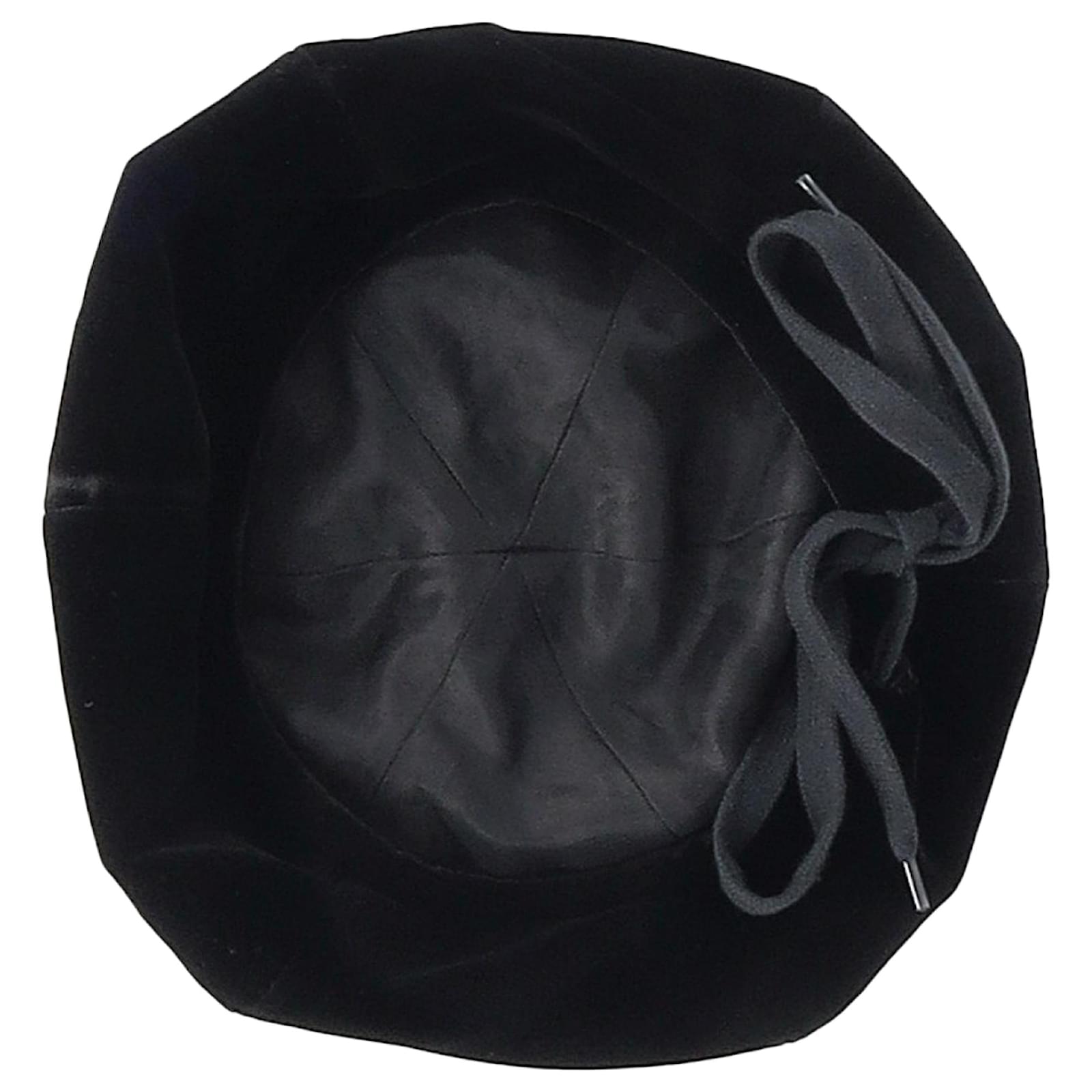 Prada Ribbon Detail Beret Hat in Black Velvet Joli