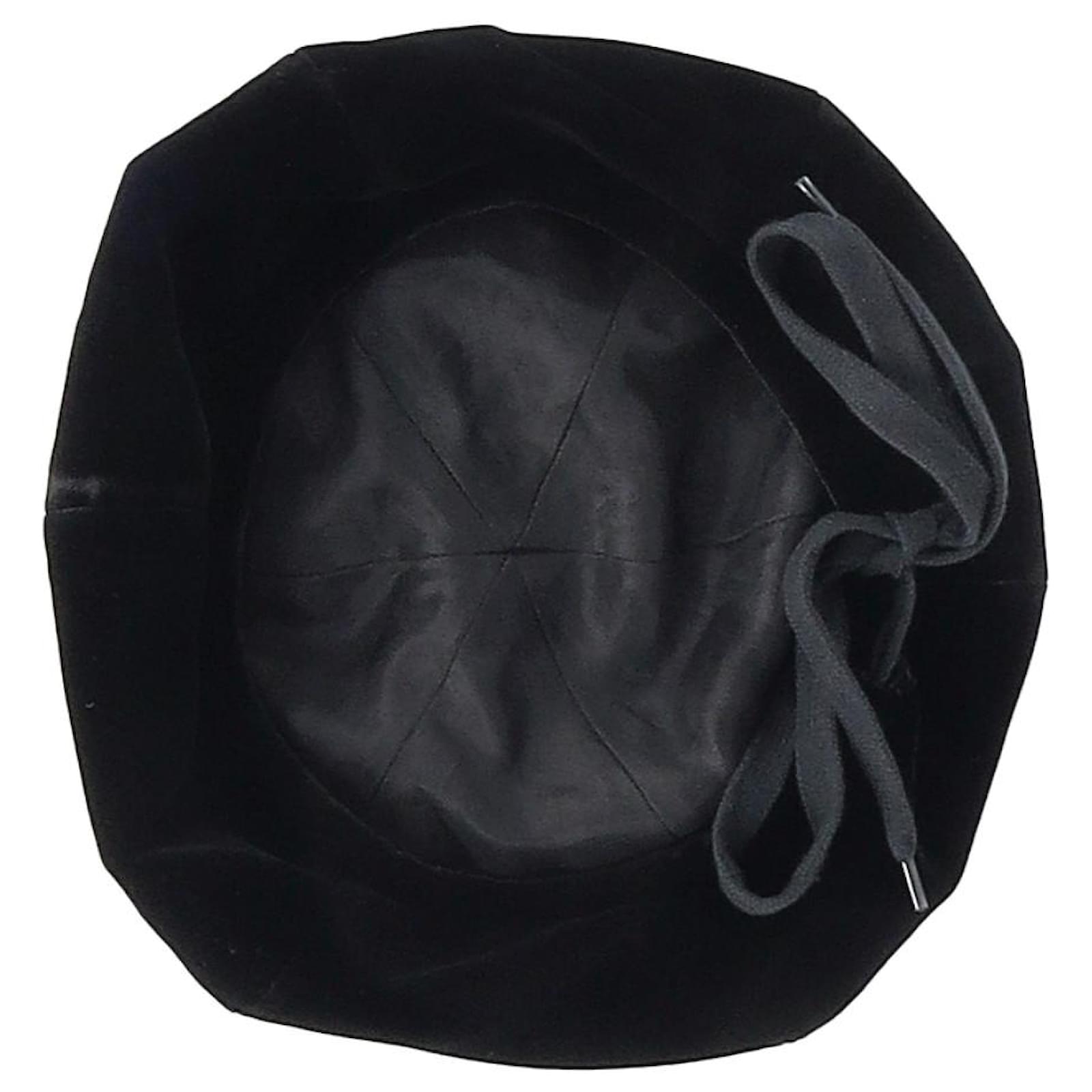 Prada Ribbon Detail Beret Hat in Black Velvet Joli