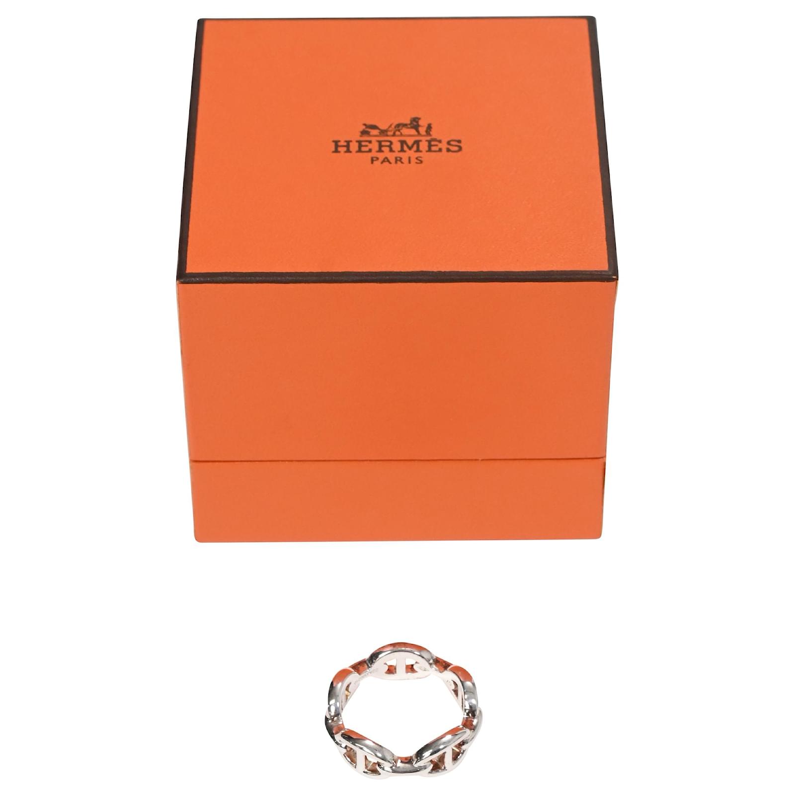 Hermès Chaine D'ancre Enchainee Ring Size 57 in Silver Metal